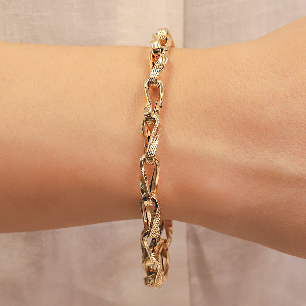 Özel Tasarım Bileklik 14 Ayar Altın Örgü Detaylı Zarif Zincir Bileklik