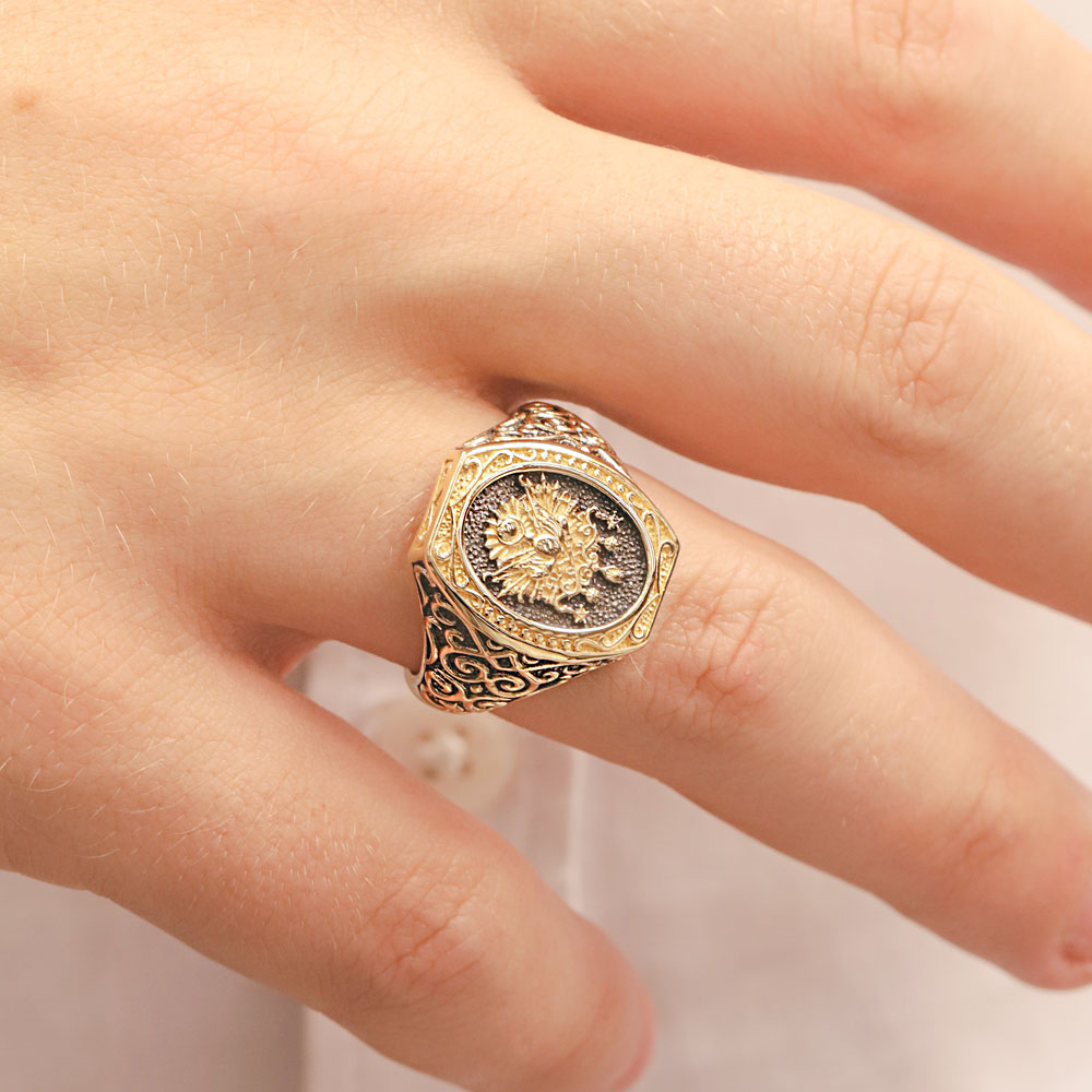 14 Ayar Altın Osmanlı Armalı Erkek Yüzük