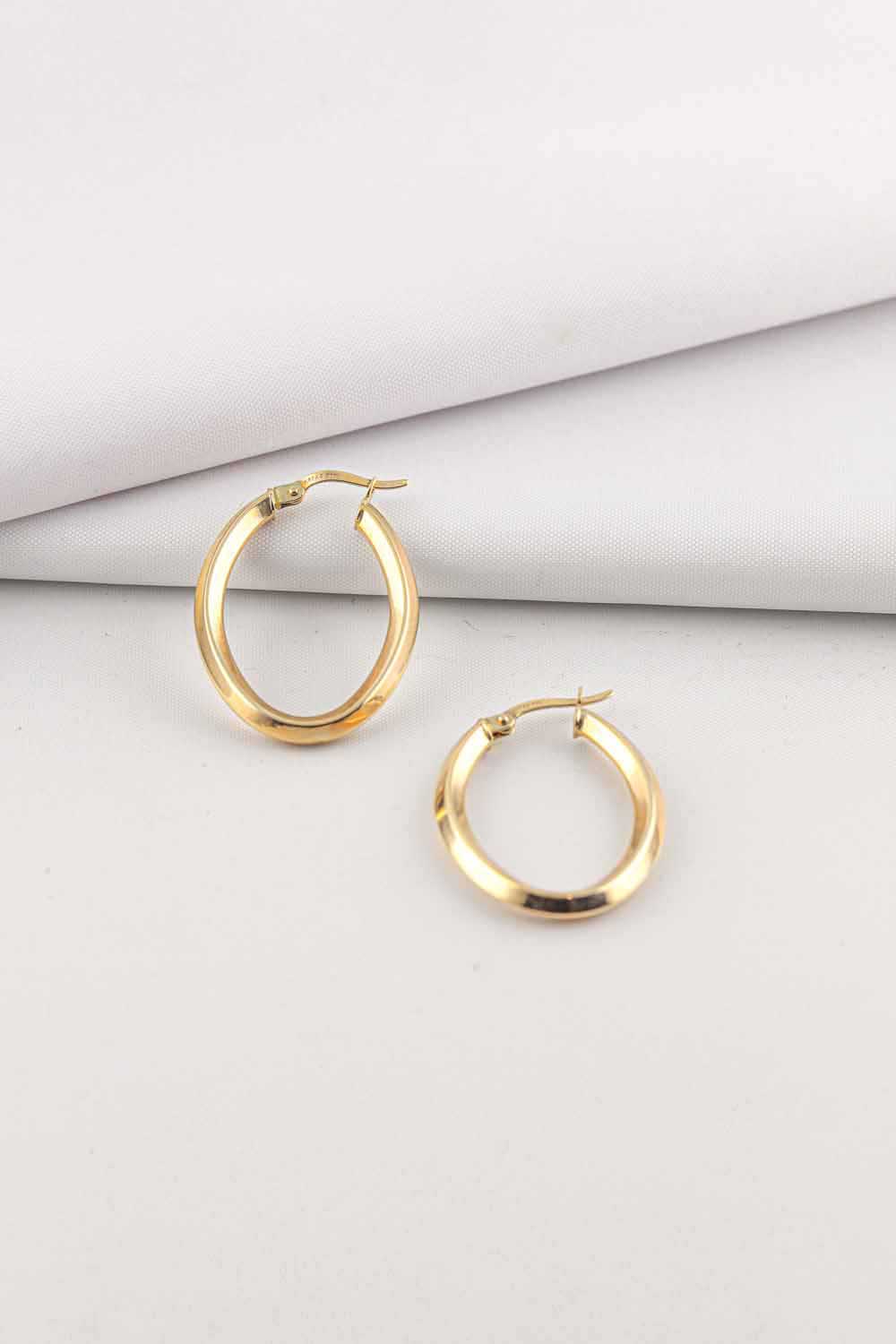 14 Ayar Altın Oval Halka Küpe