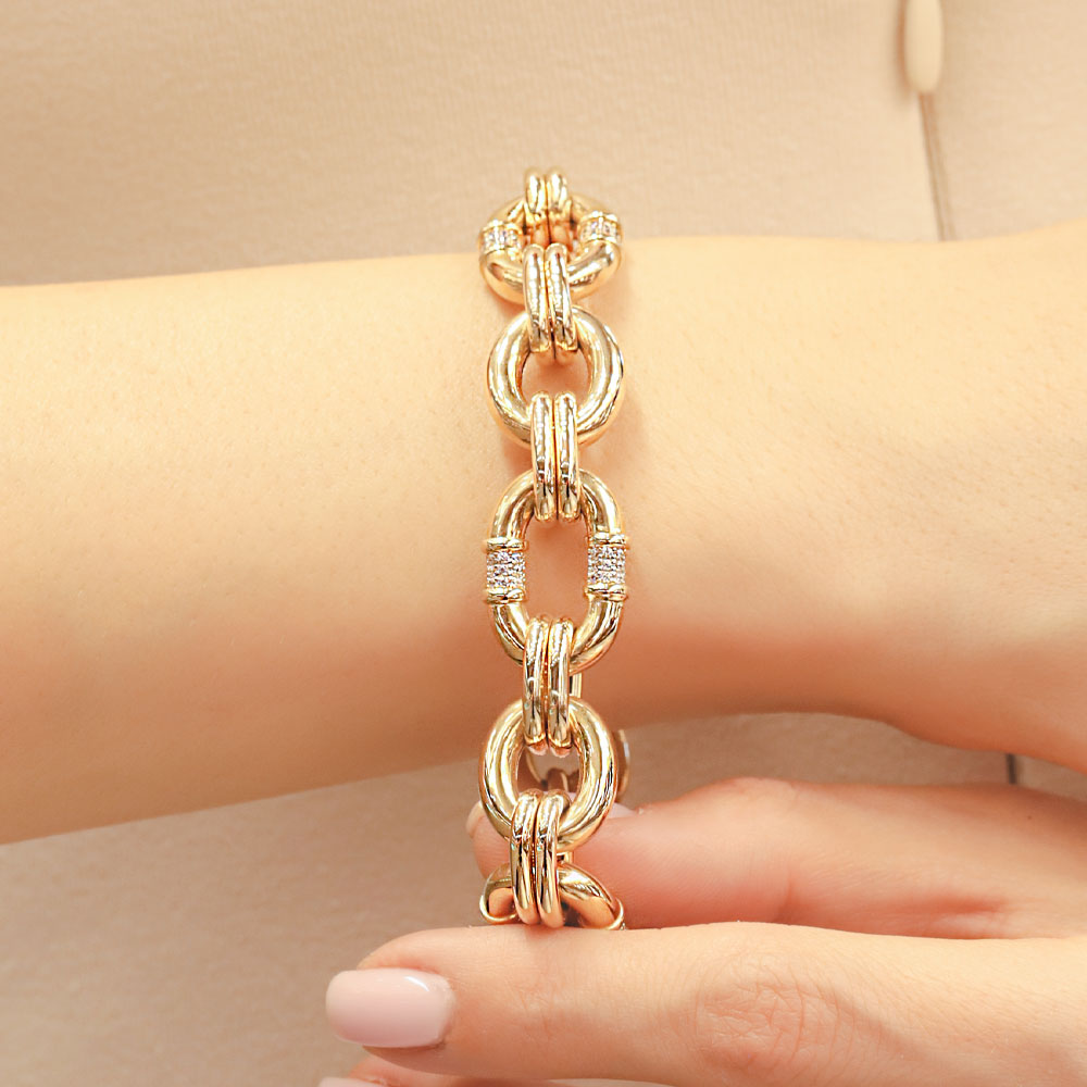 14 Ayar Altın Oval Halka Taş Detaylı CETAŞ Bileklik