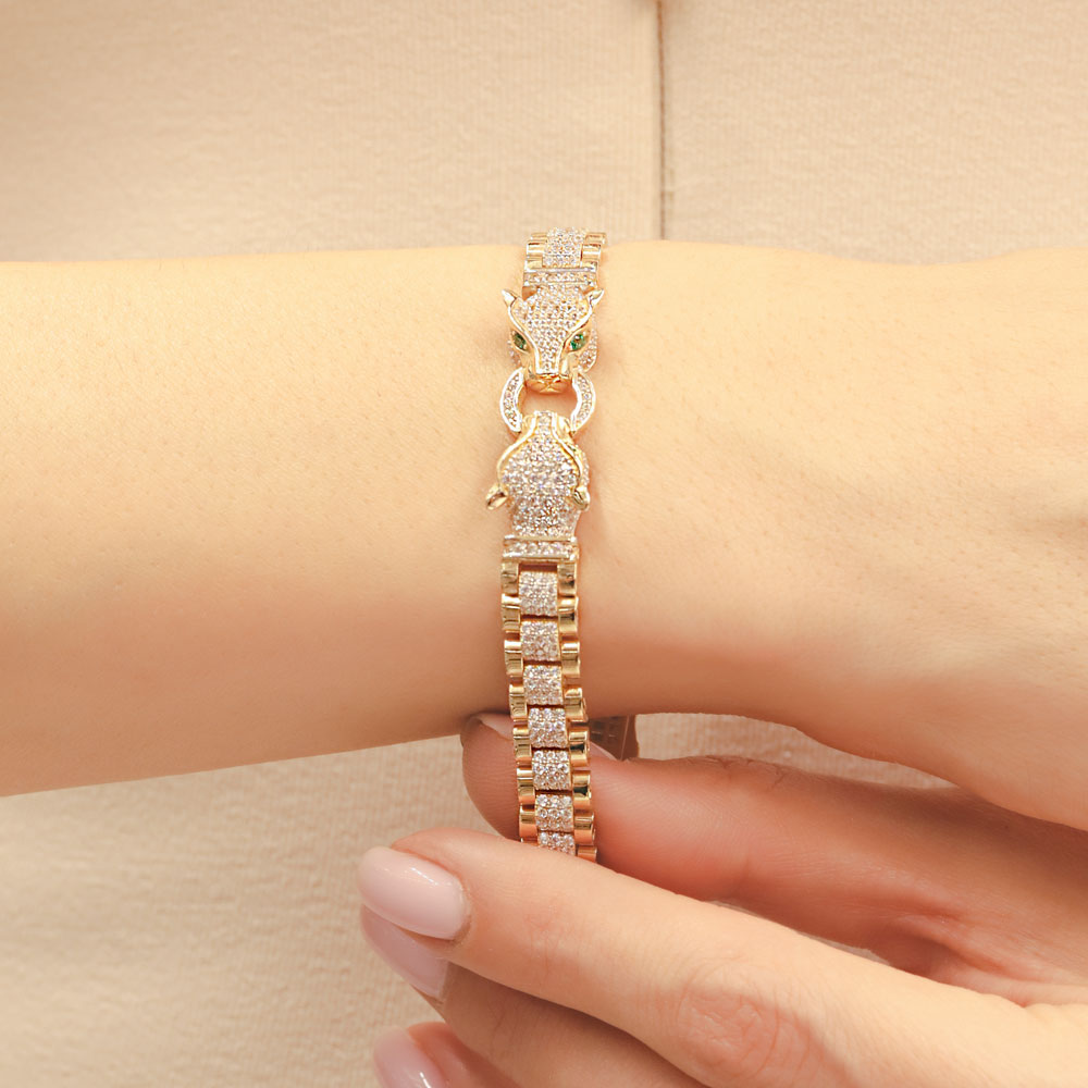 14 Ayar Altın Panter Figürlü Taşlı Bileklik