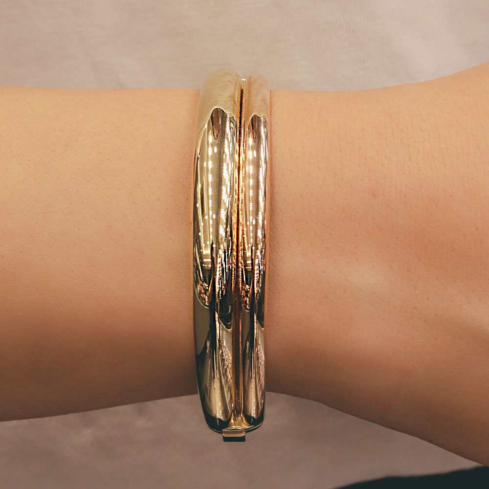 14 Ayar Altın Parlak Bombeli Kelepçe Bilezik