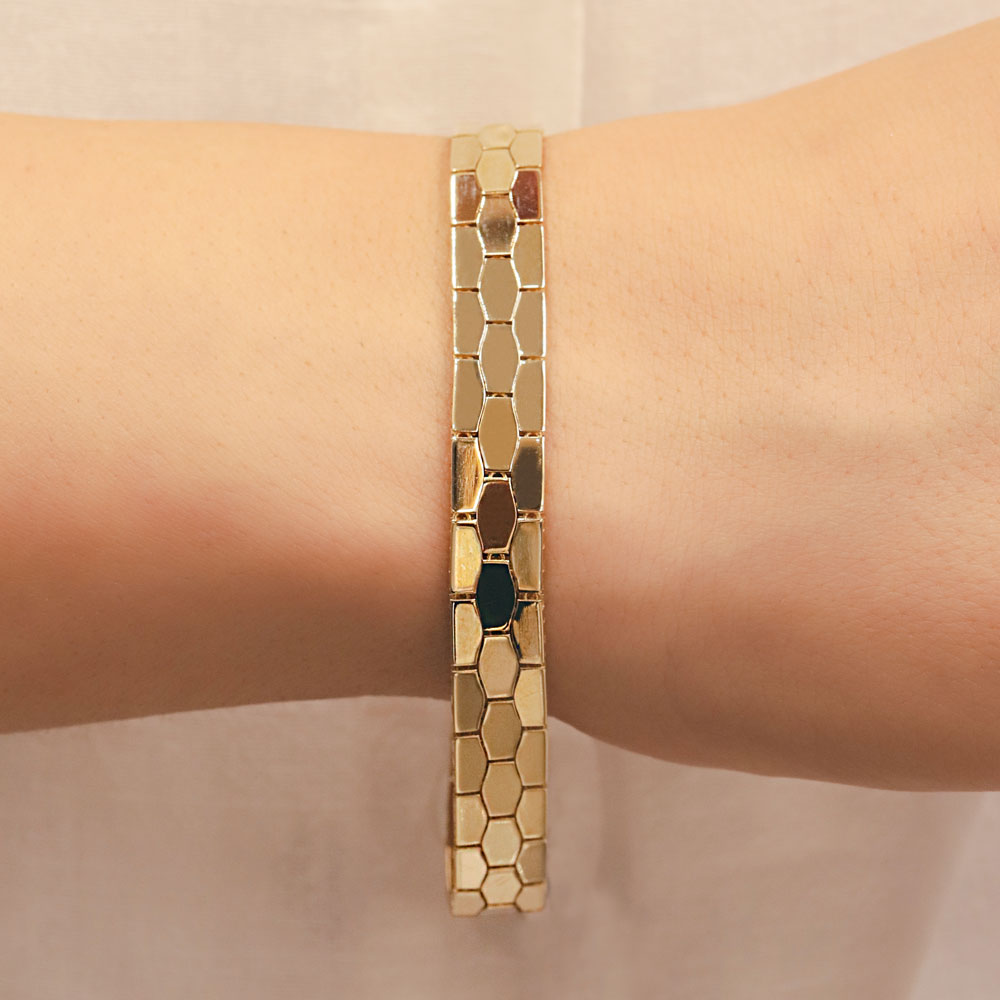 14 Ayar Altın Petek Desenli Kelepçe Bileklik