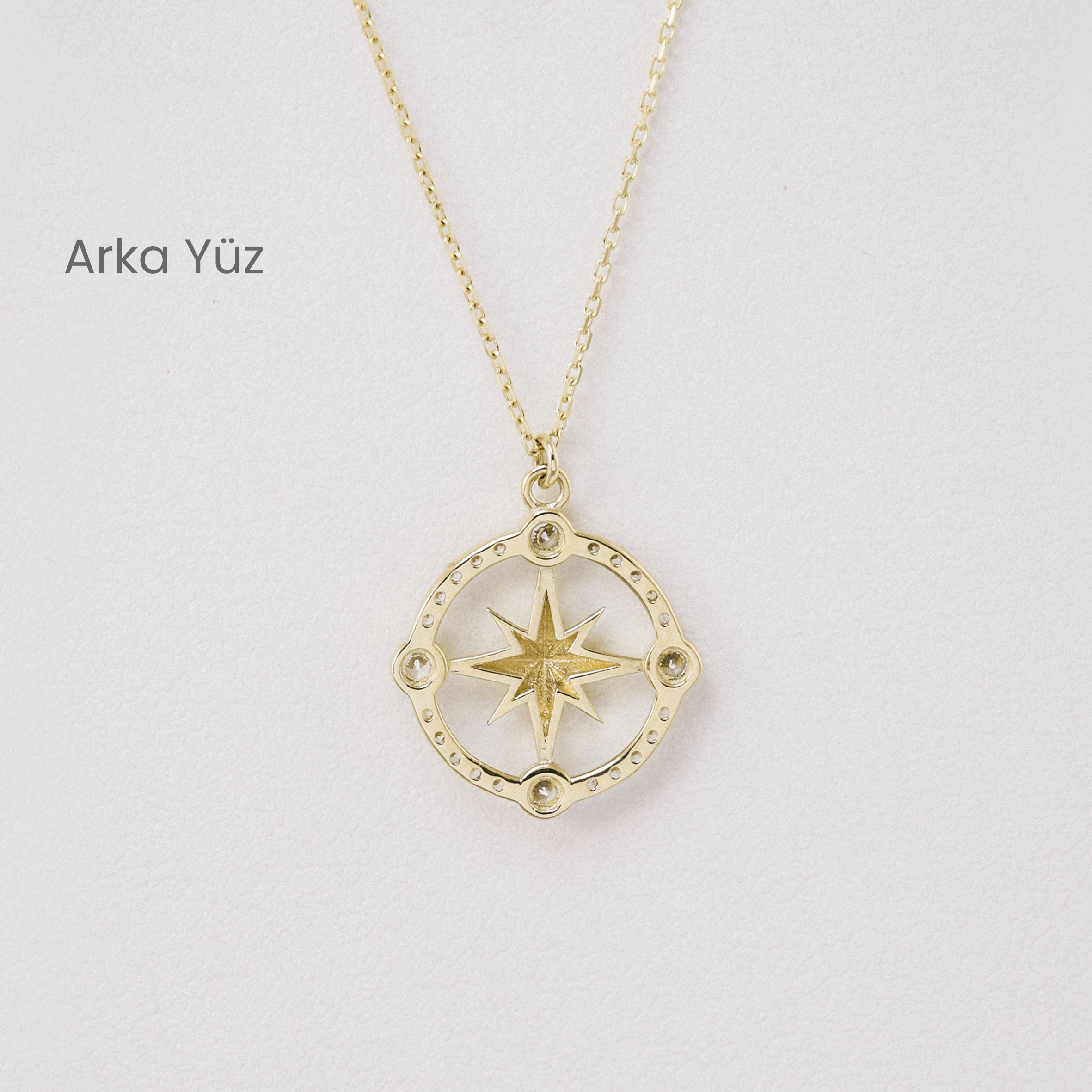 14 Ayar Altın Pırlanta Yıldız Pusula Kolye