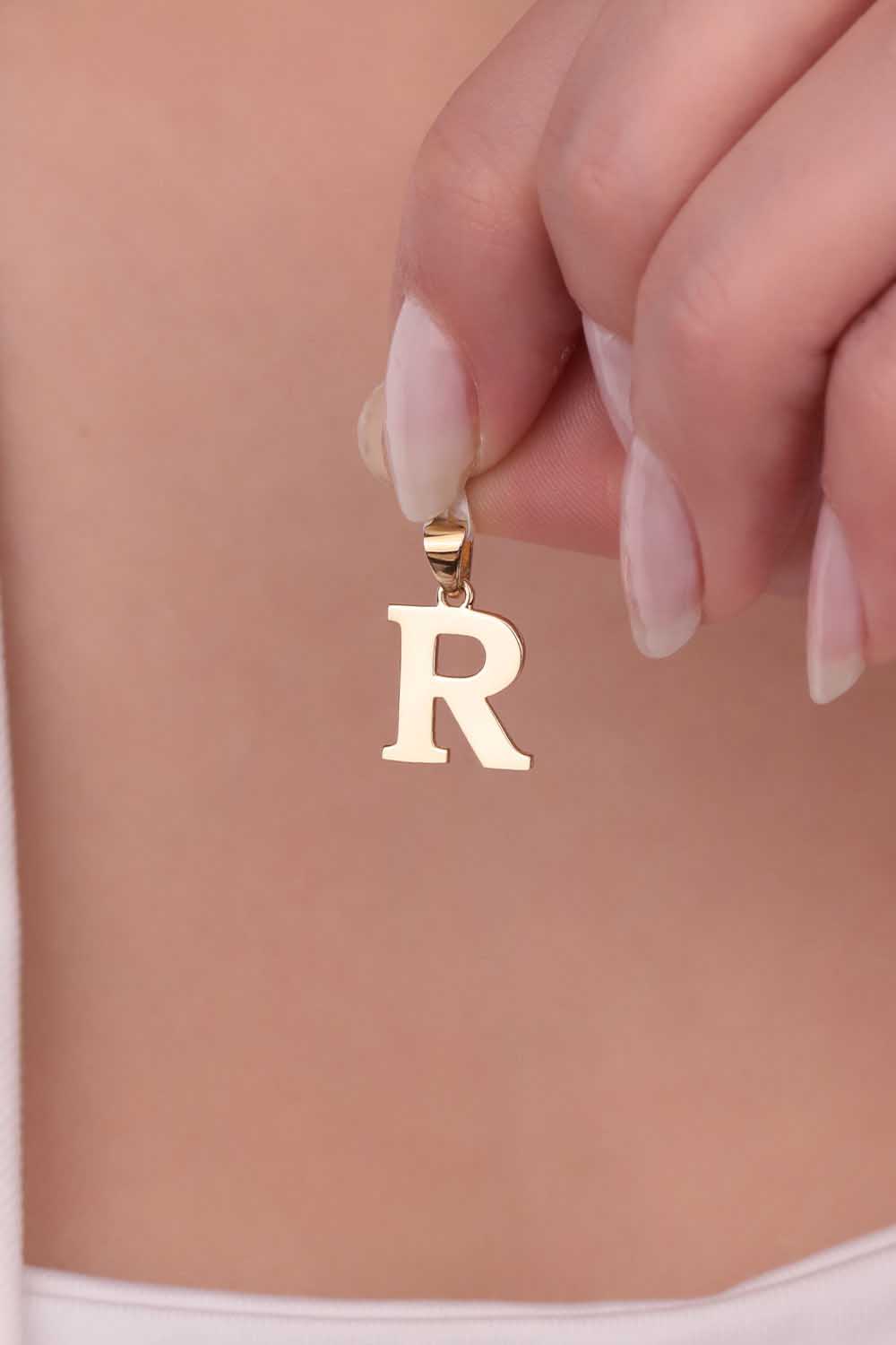 14 Ayar Altın R Harfli Kolye Ucu 