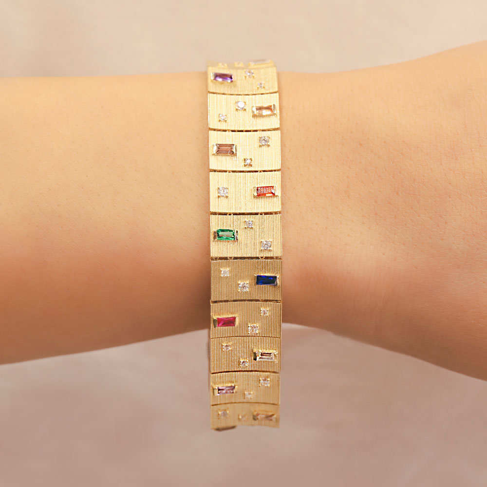 Baget Taşlı Bileklik 14 Ayar Altın Renkli Baget Taşlı Bileklik