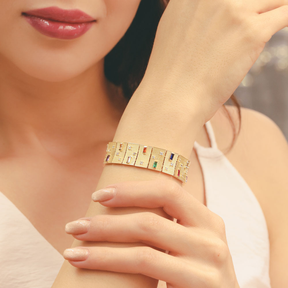 14 Ayar Altın Renkli Baget Taşlı Bileklik