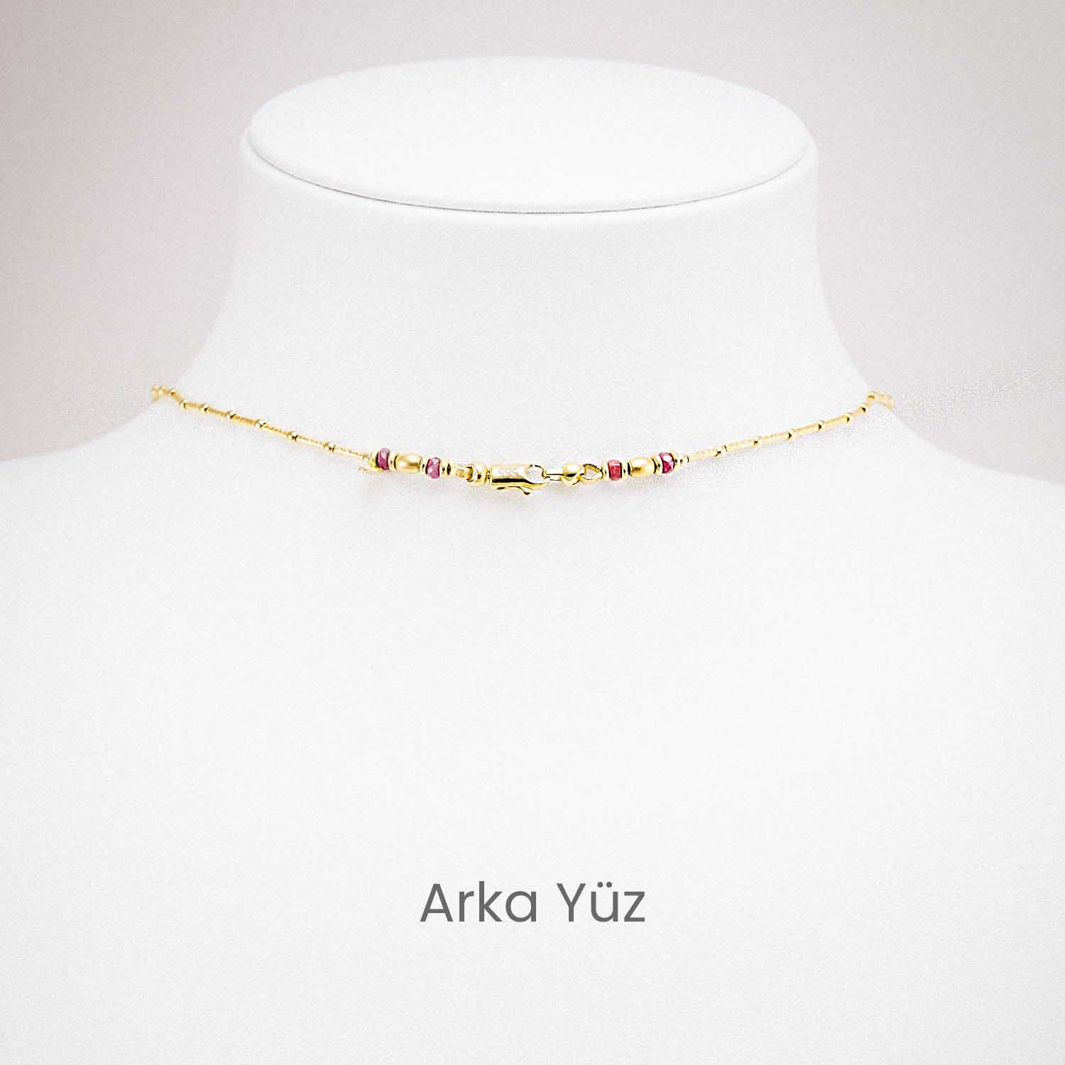 14 Ayar Altın Renkli Boncuklu Tasarım Kolye 