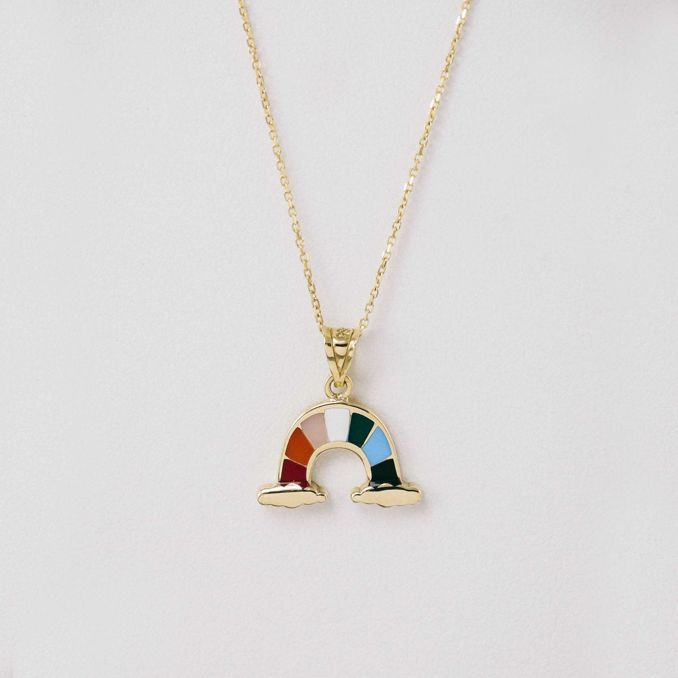 14 Ayar Altın Renkli Gökkuşağı Figürlü Kolye