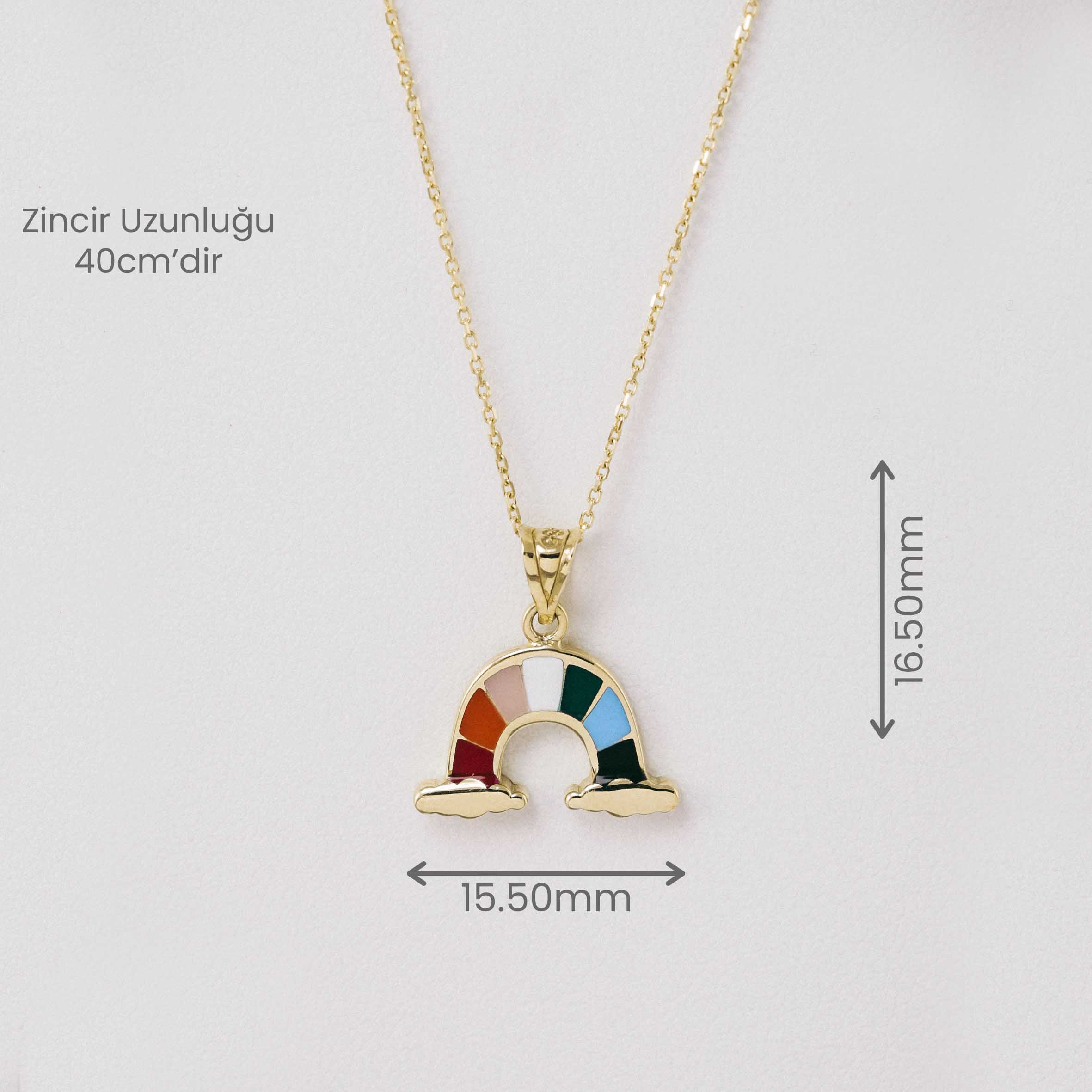 14 Ayar Altın Renkli Gökkuşağı Figürlü Kolye