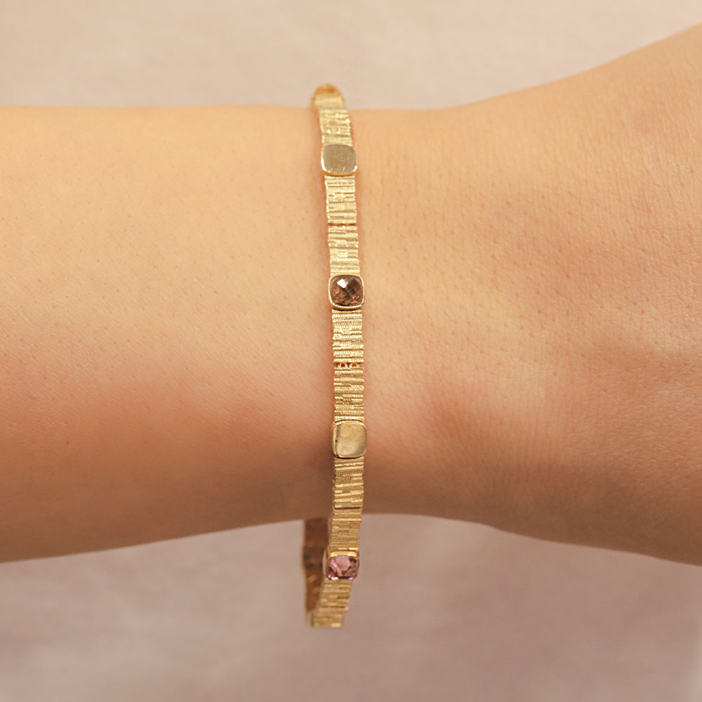 Retro Bileklik 14 Ayar Altın Renkli Taş Detaylı İnce Tasarım Bileklik
