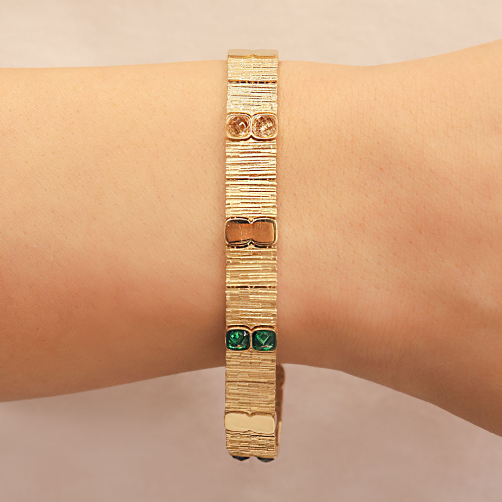 Retro Bileklik 14 Ayar Altın Renkli Taş Detaylı Tasarım Bileklik