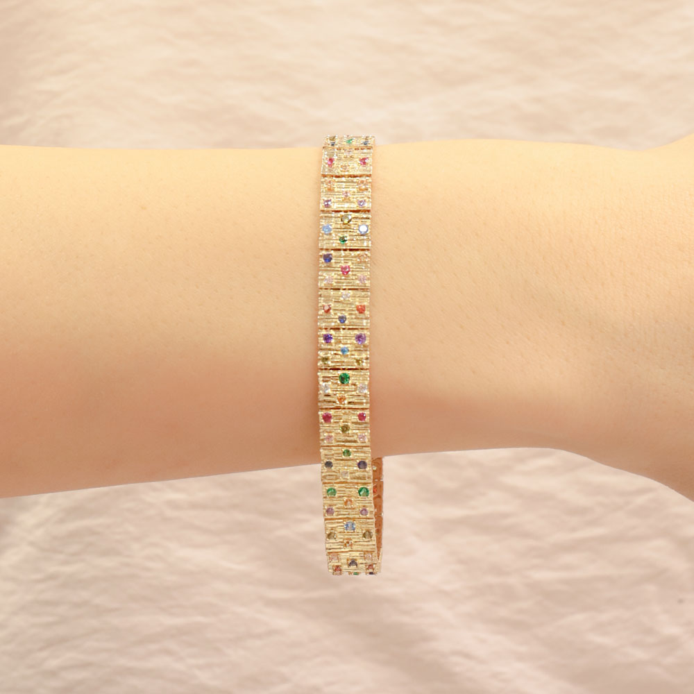 14 Ayar Altın Renkli Taşlı Dokulu Fantezi Bileklik