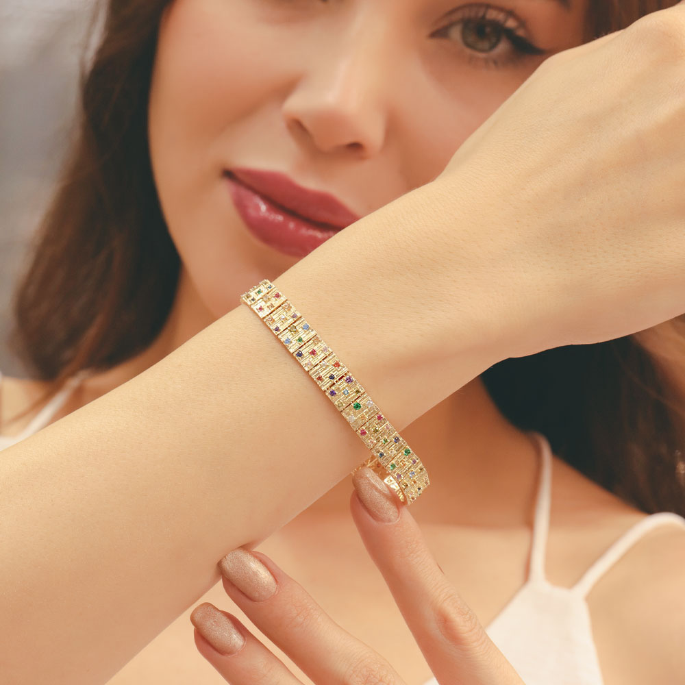 14 Ayar Altın Renkli Taşlı Dokulu Fantezi Bileklik