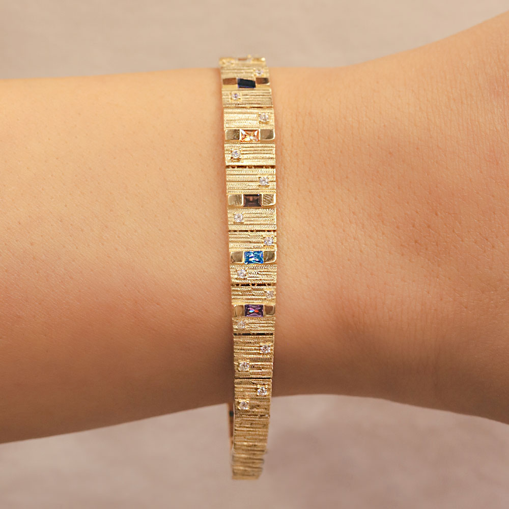 14 Ayar Altın Renkli Taşlı İnce Bileklik