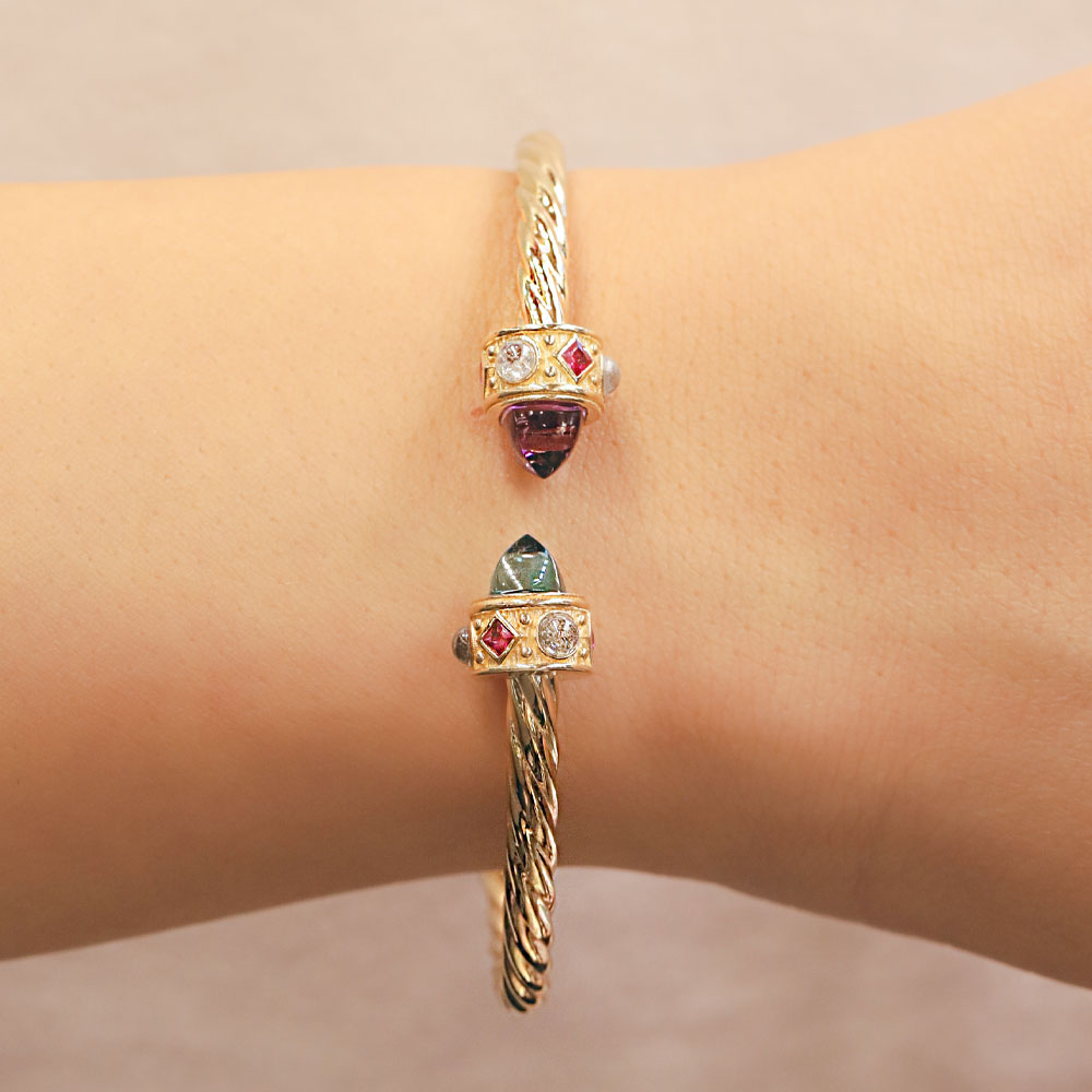 Fantezi Bileklik 14 Ayar Altın Renkli Taşlı Kelepçe Bileklik