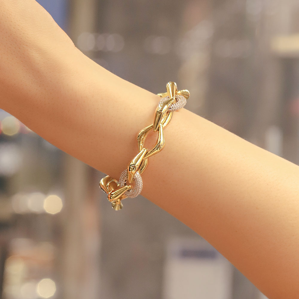 Fantezi Bileklik 14 Ayar Altın Renkli Taşlı Modern Zincir Bileklik