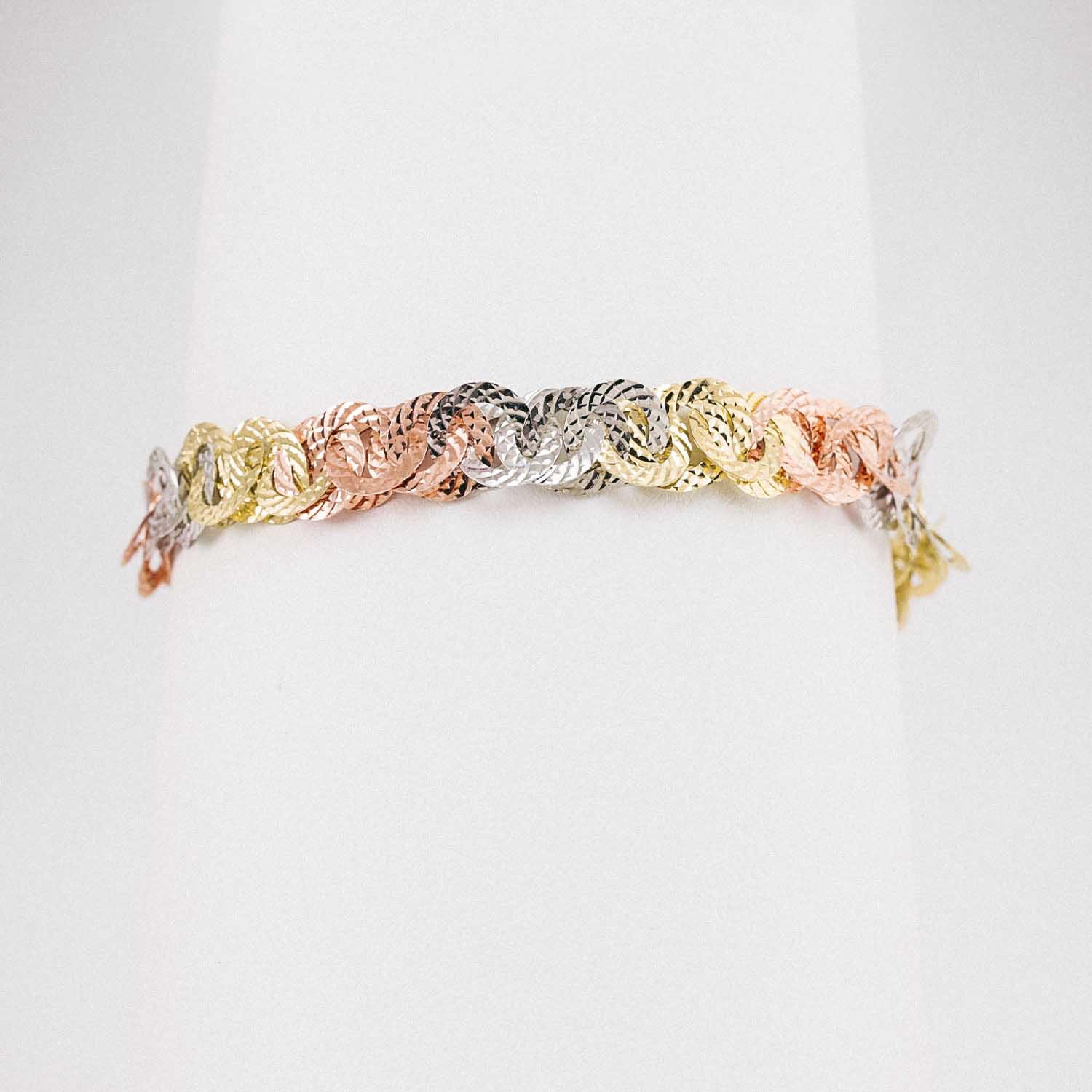 14 Ayar Altın Rose Beyaz Sarı Halkalı Bileklik 