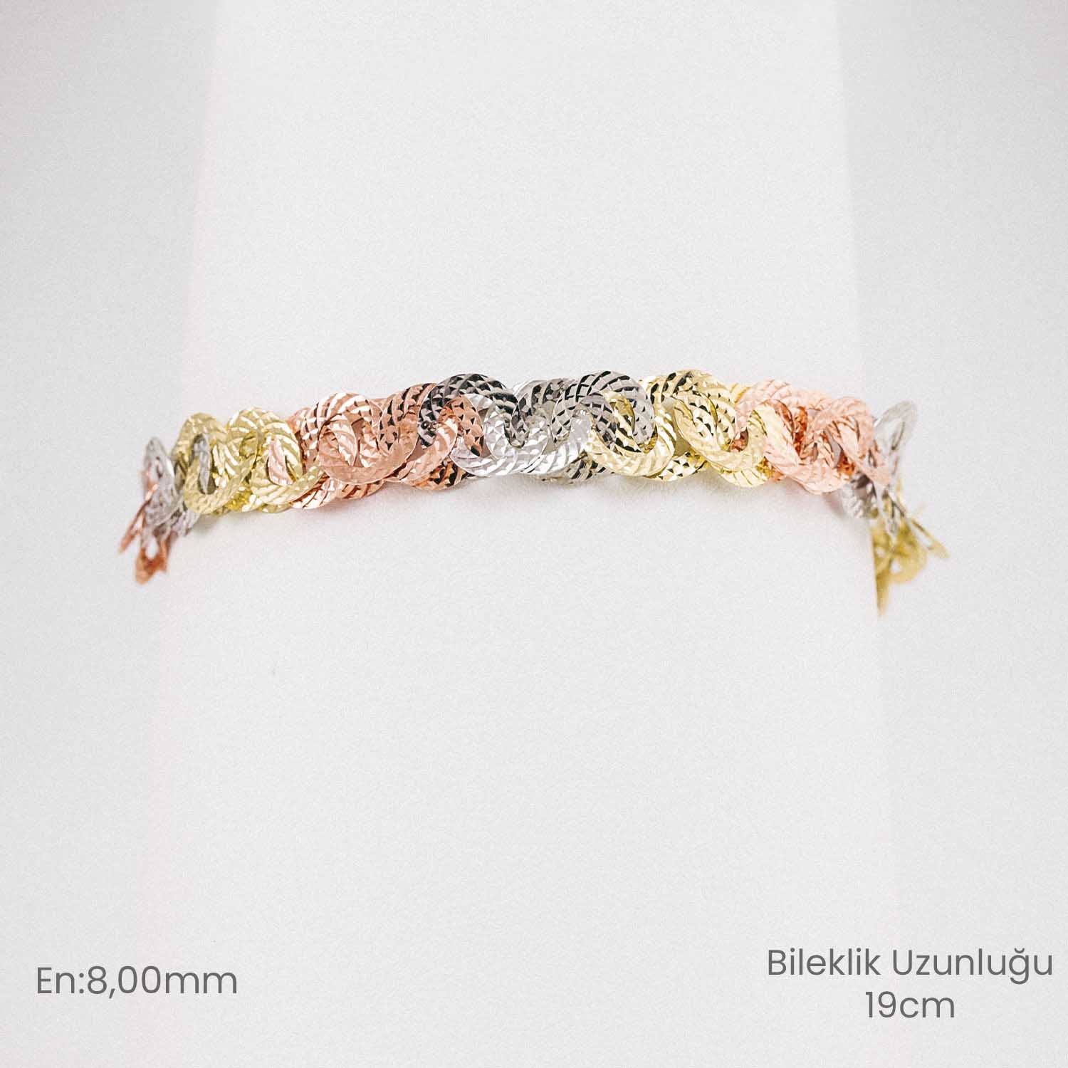 14 Ayar Altın Rose Beyaz Sarı Halkalı Bileklik 