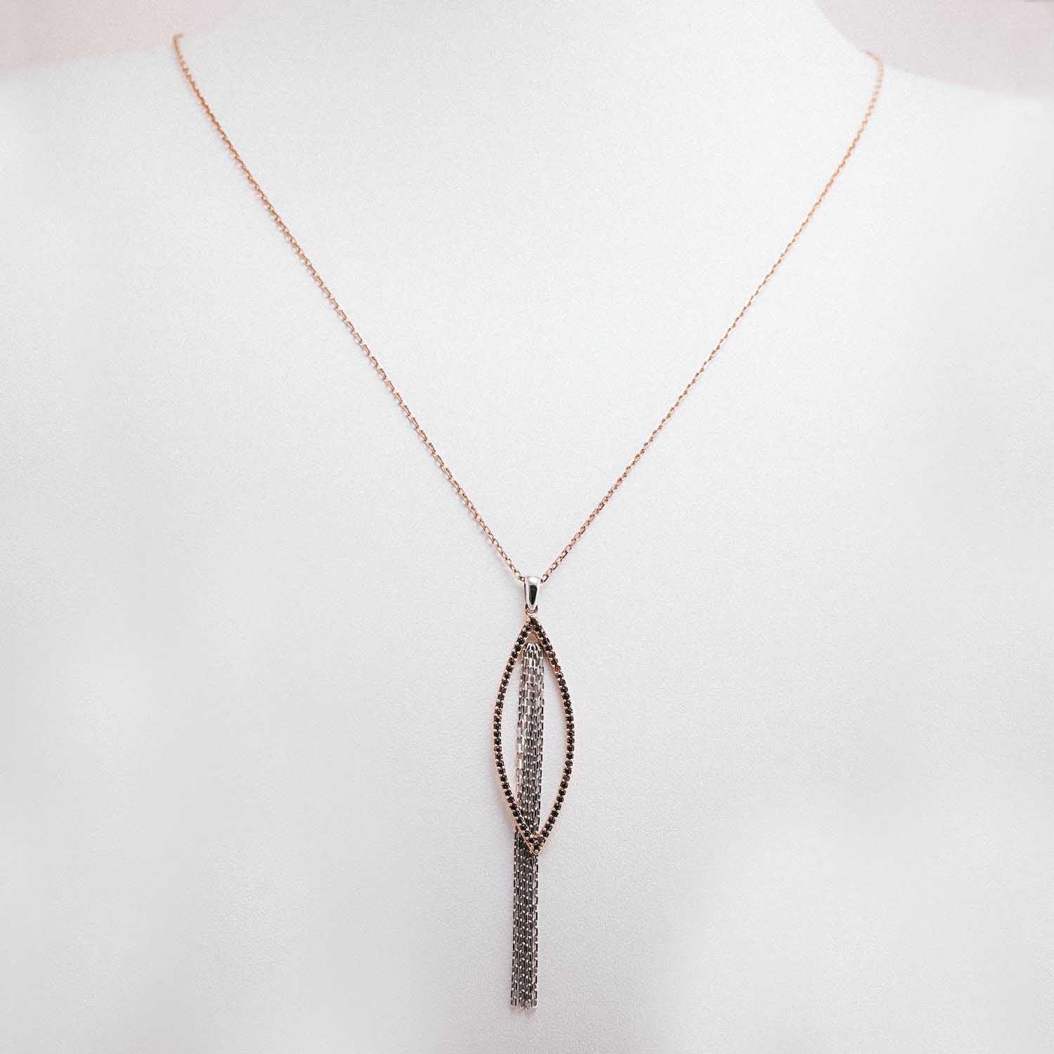 14 Ayar Altın Rose Gold Taşlı Püsküllü Tasarım Kolye 