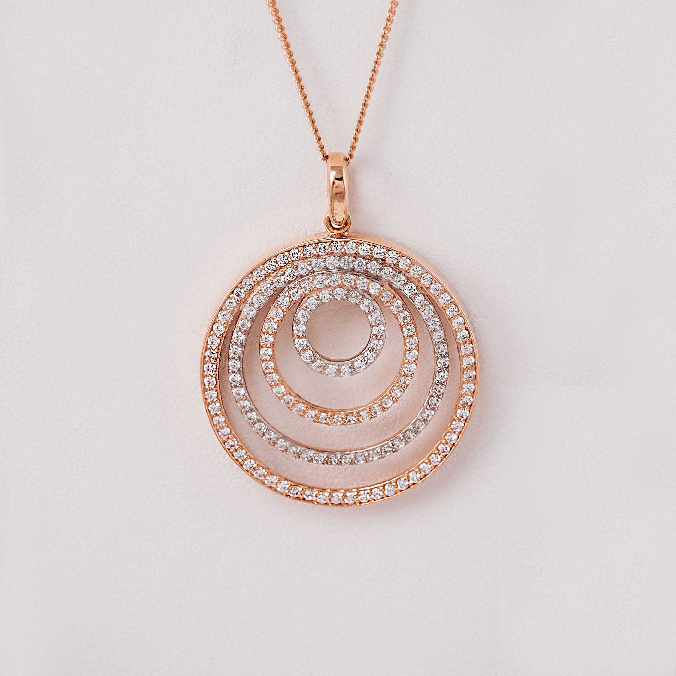 14 Ayar Altın Rose Zirkon Taşlı Daire Kolye