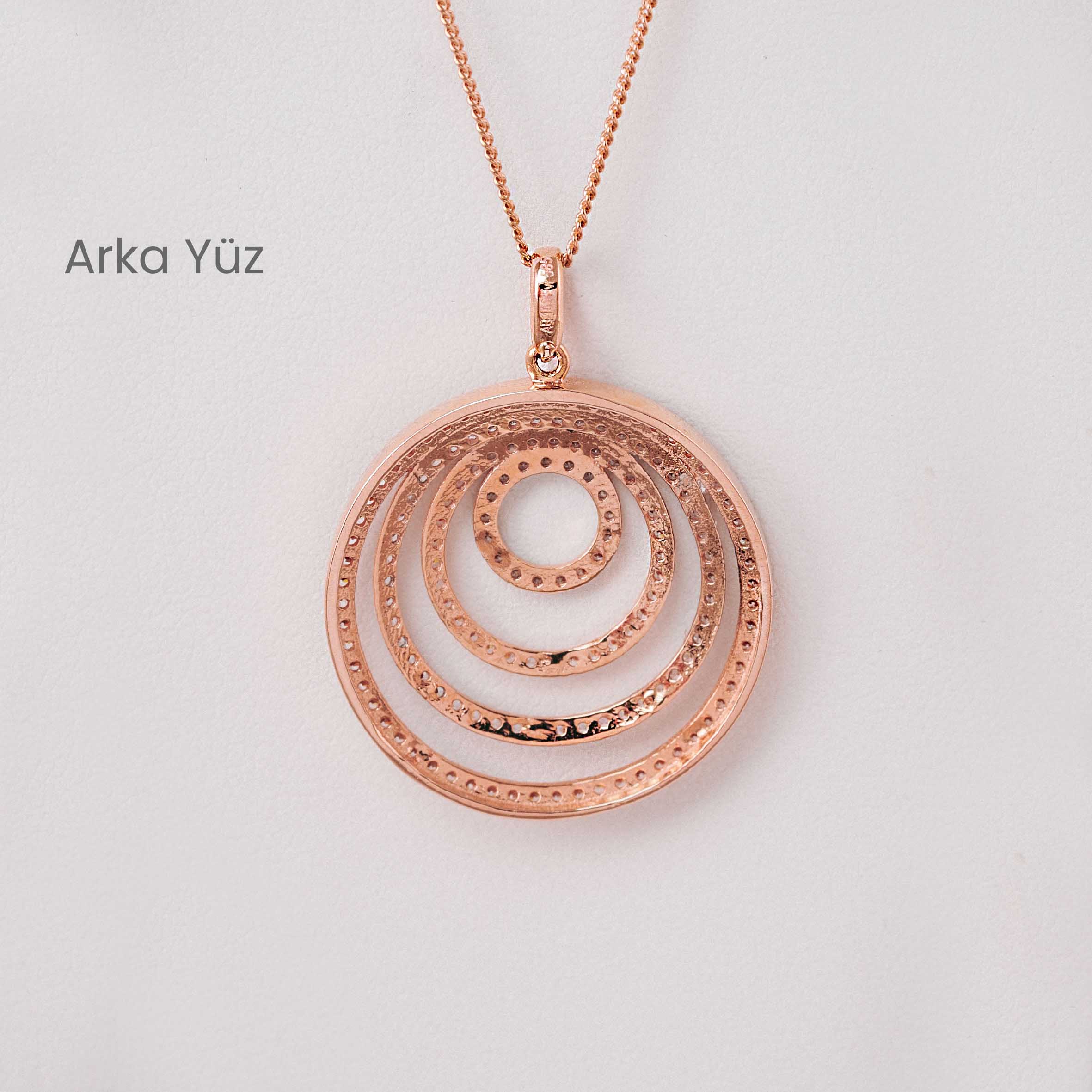 14 Ayar Altın Rose Zirkon Taşlı Daire Kolye