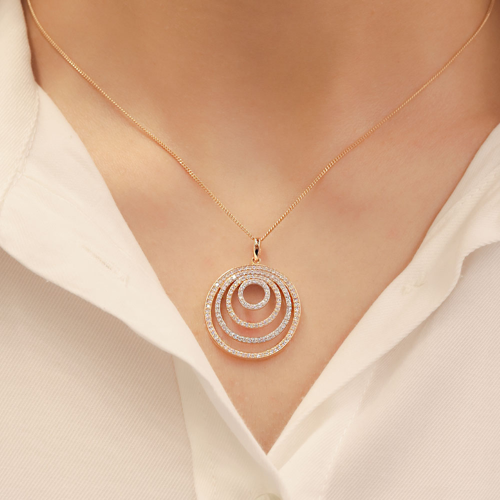 14 Ayar Altın Rose Zirkon Taşlı Daire Kolye