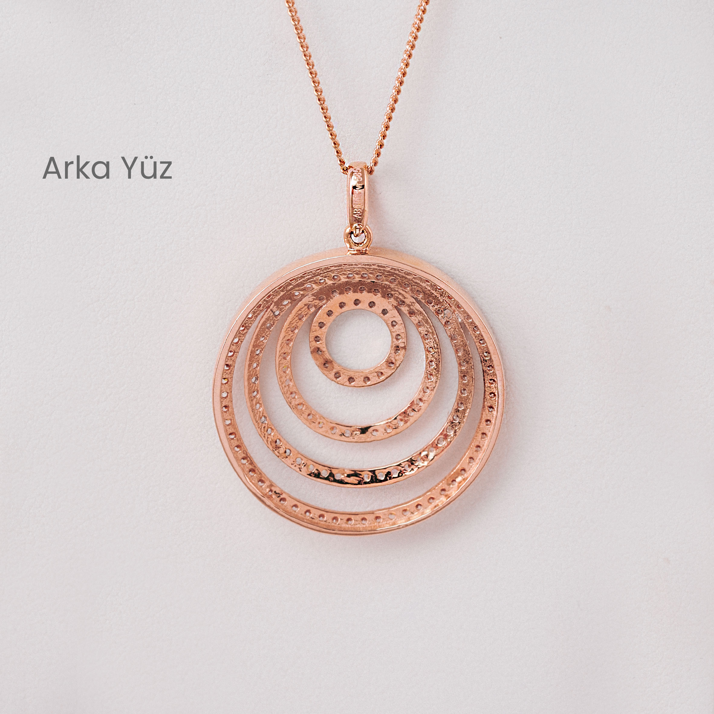 14 Ayar Altın Rose Zirkon Taşlı Daire Kolye