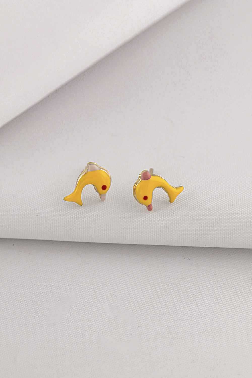 14 Ayar Altın Sarı Yunus Balığı Çocuk Küpe 