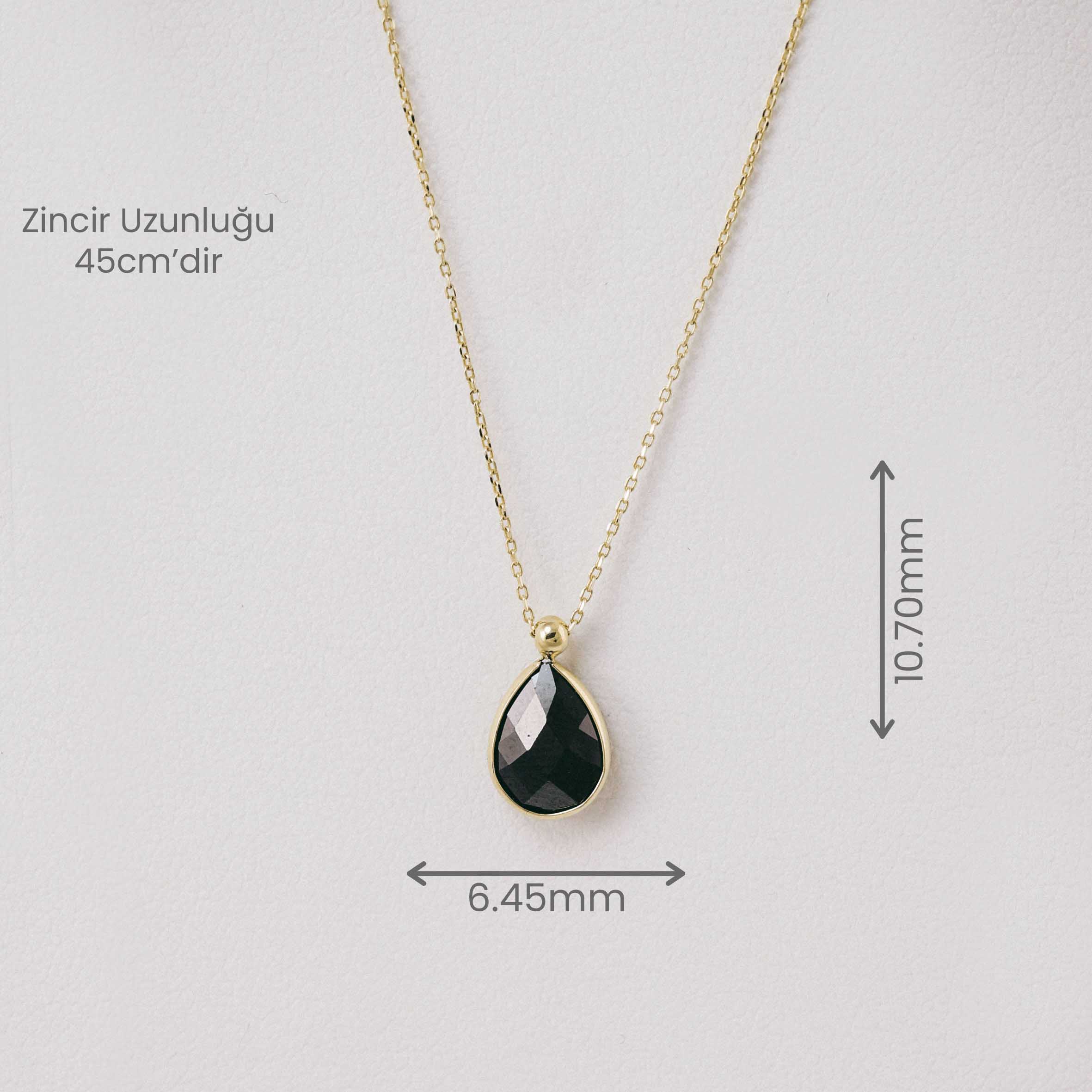 Zincir Kolye 14 Ayar Altın Siyah Damla Taşlı Kolye