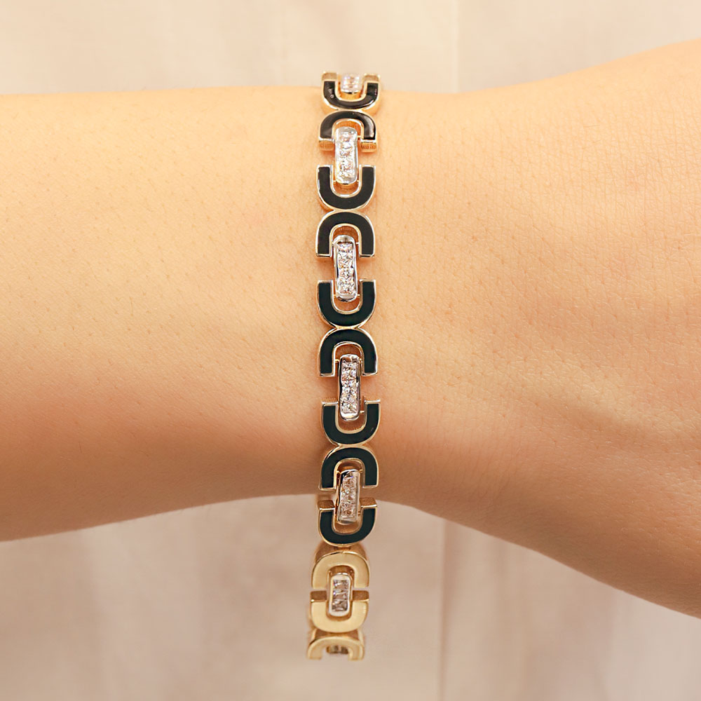 14 Ayar Altın Siyah Mine Detaylı Taşlı Bileklik