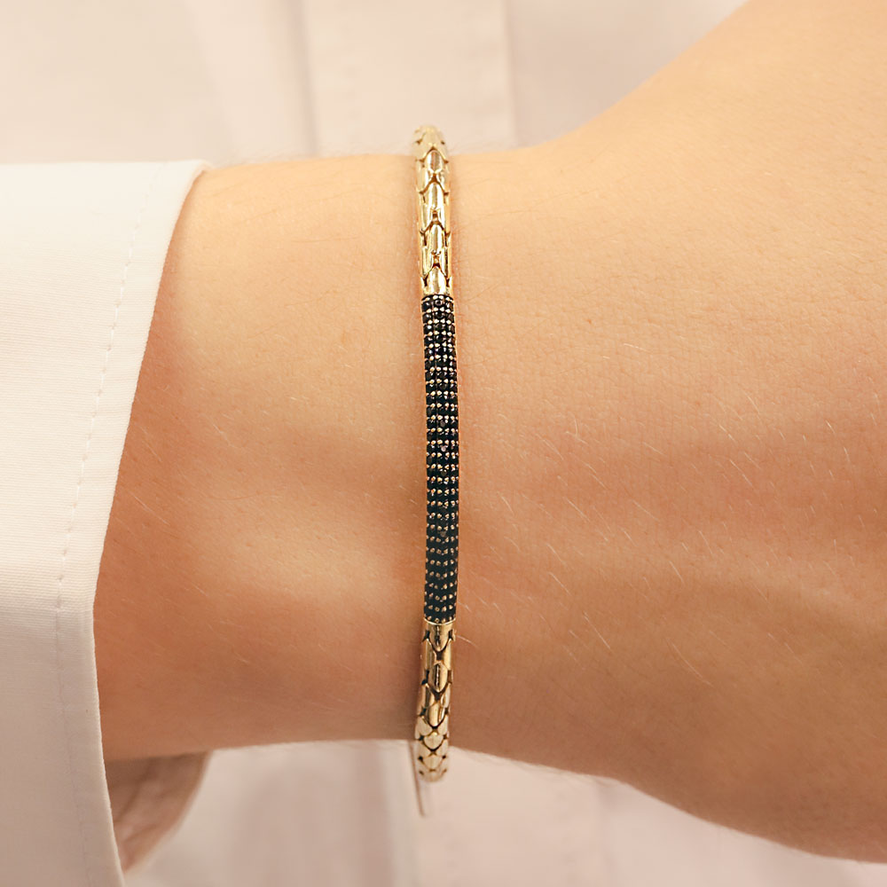 14 Ayar Altın Siyah Taşlı Erkek Bileklik