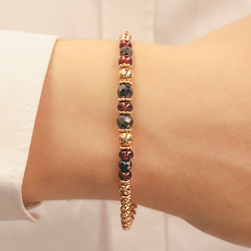 14 Ayar Altın Siyah ve Bordo Taşlı Erkek Bileklik