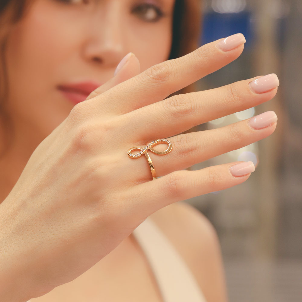 14 Ayar Altın Sonsuzluk Figürlü Taşlı Yüzük