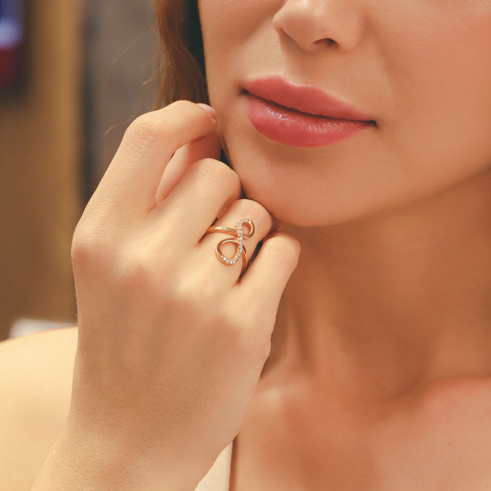 14 Ayar Altın Sonsuzluk Figürlü Taşlı Yüzük