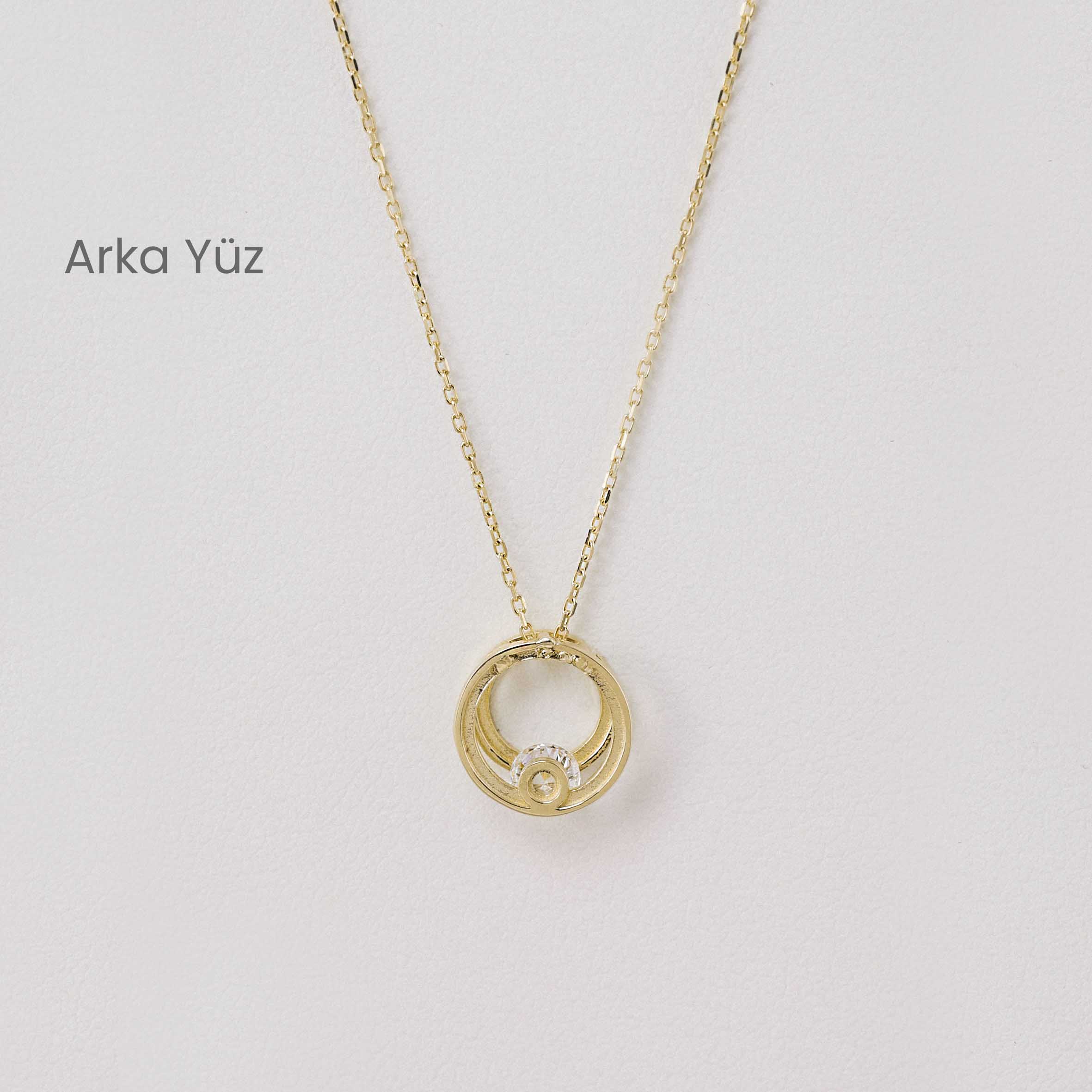 14 Ayar Altın Taş Detaylı Çember Kolye