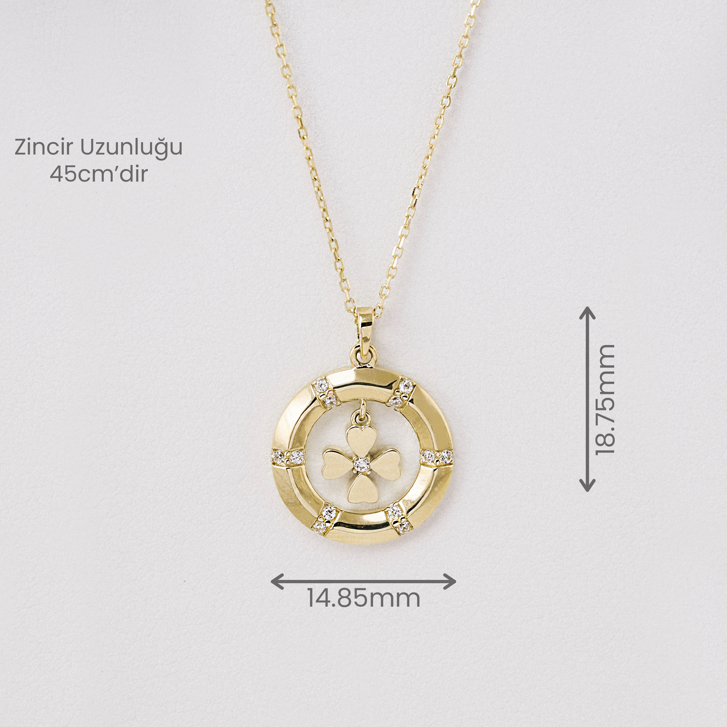 14 Ayar Altın Taş Detaylı Hareketli Yonca Kolye