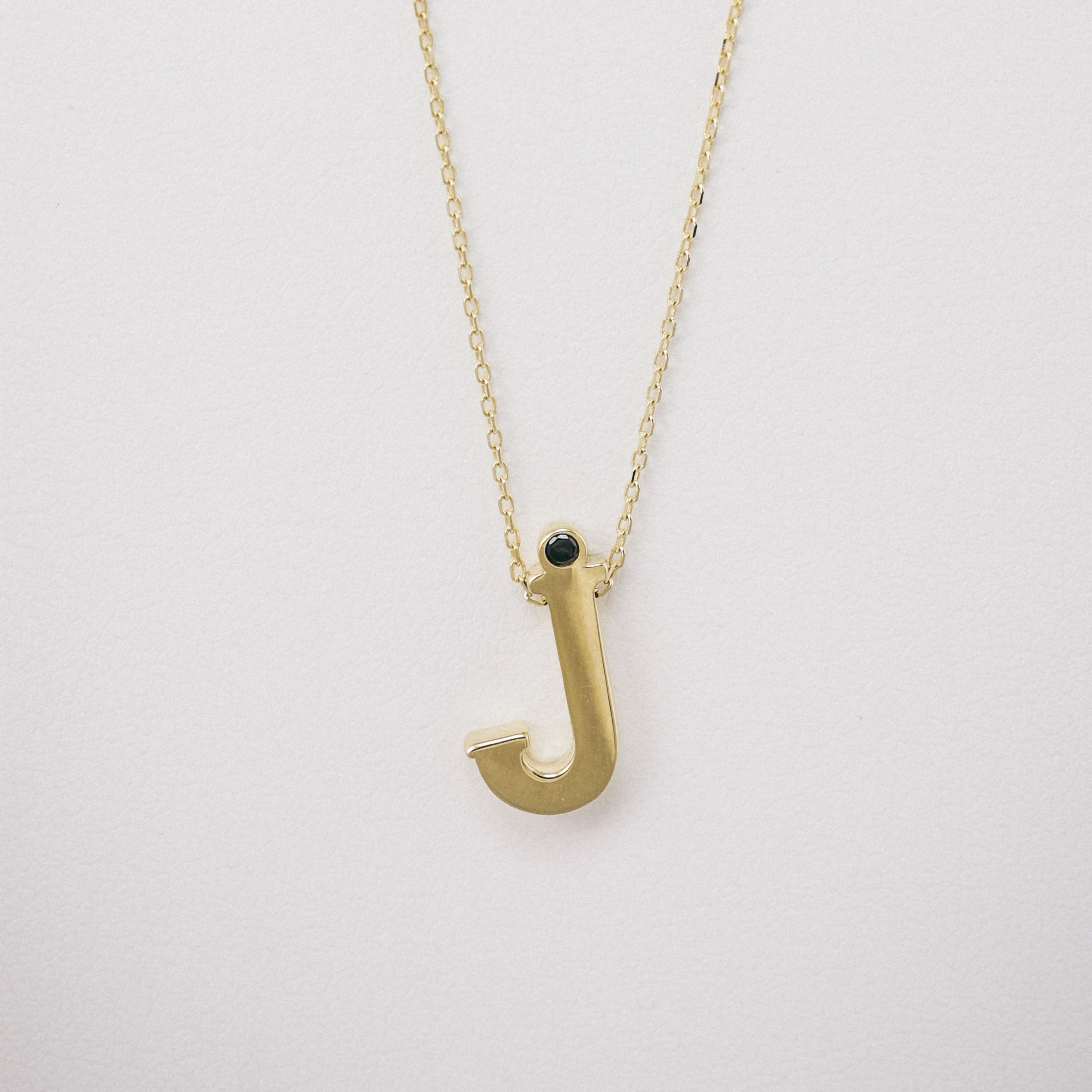Kolyeler 14 Ayar Altın Taş Detaylı J Harfi Kolye