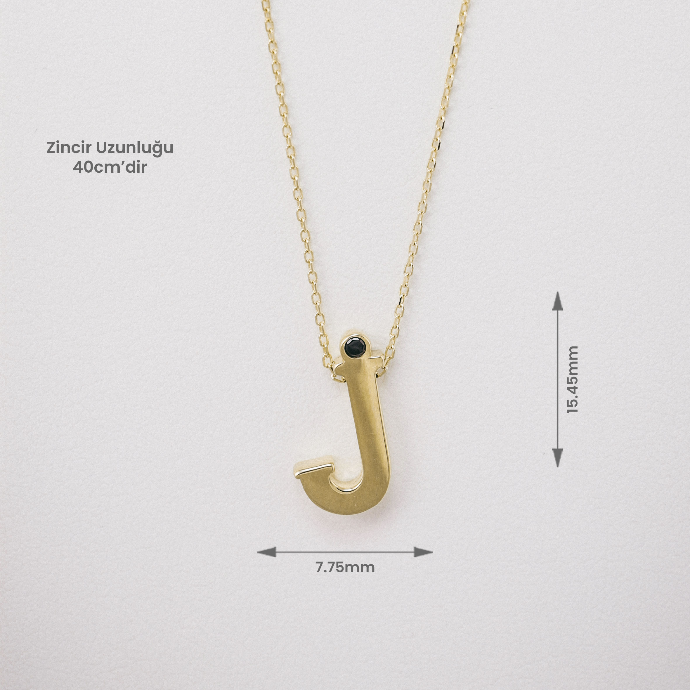 Kolyeler 14 Ayar Altın Taş Detaylı J Harfi Kolye