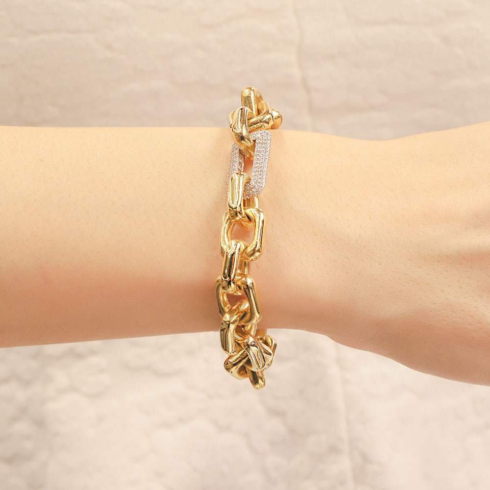 14 Ayar Altın Taş Detaylı Kalın Zincir Bileklik