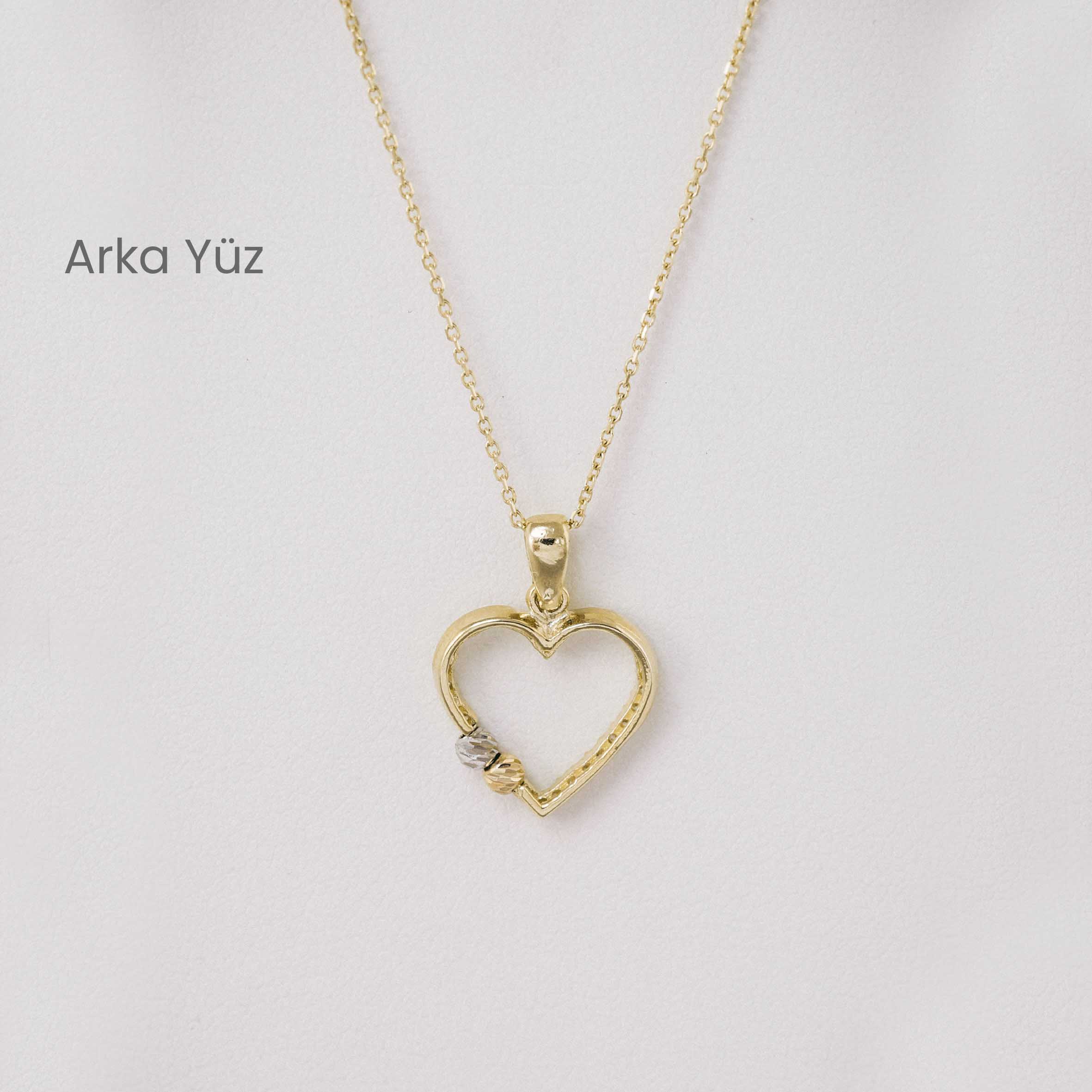 Kolyeler 14 Ayar Altın Taş Detaylı Kalp Kolye