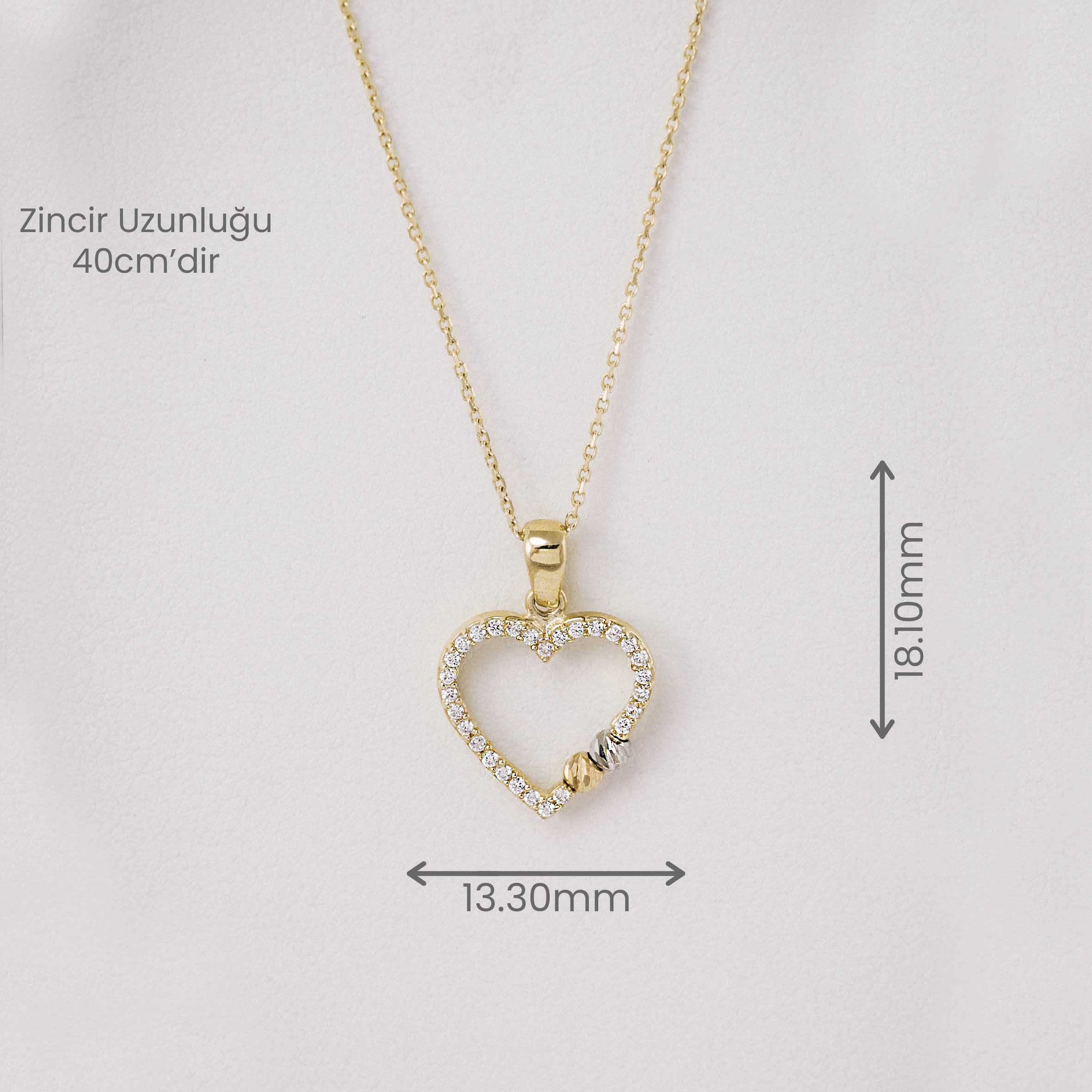 Kolyeler 14 Ayar Altın Taş Detaylı Kalp Kolye