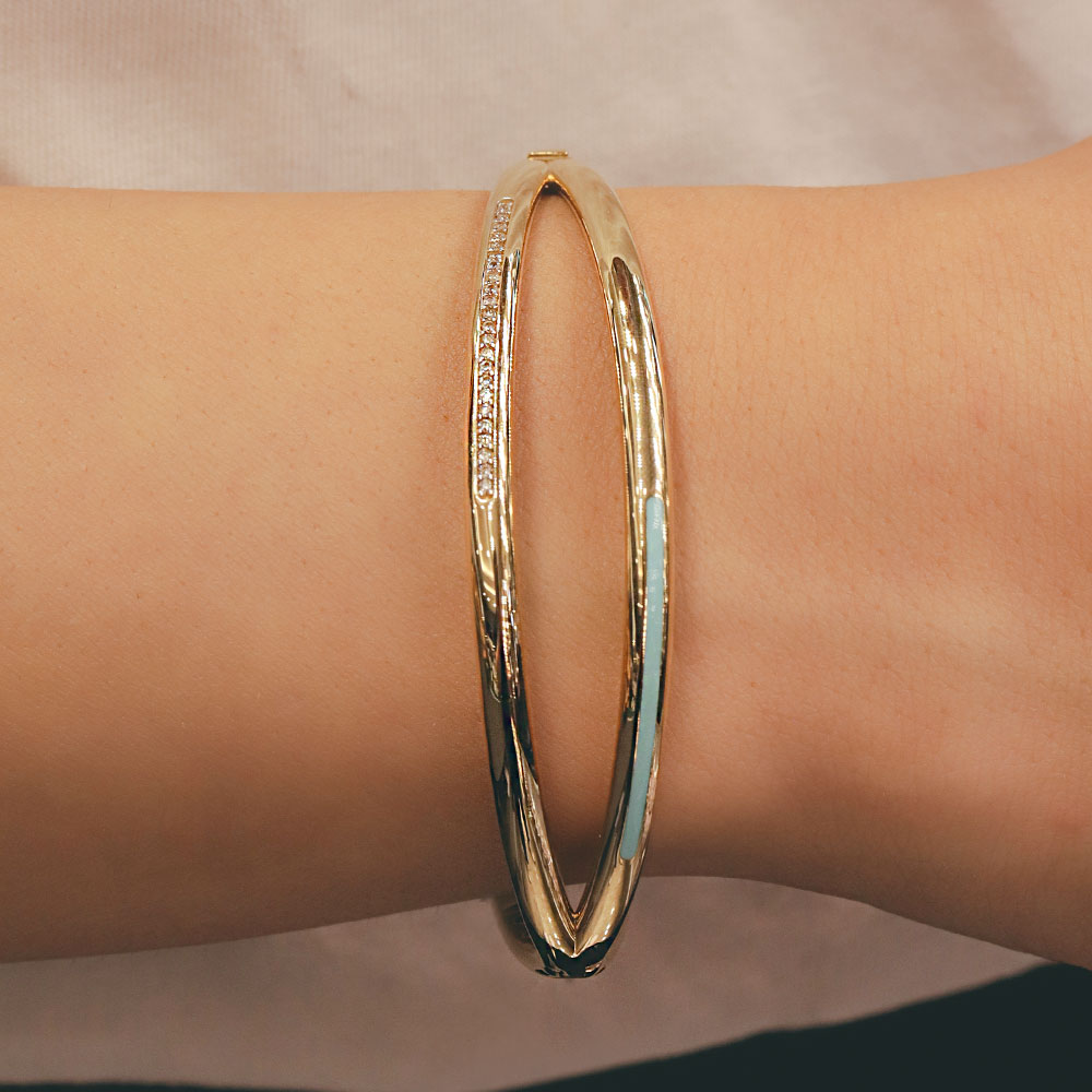 14 Ayar Altın Taş Detaylı Mineli Çift Halka Bilezik