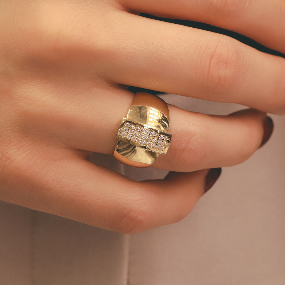 14 Ayar Altın Taş Detaylı Minimal Yüzük