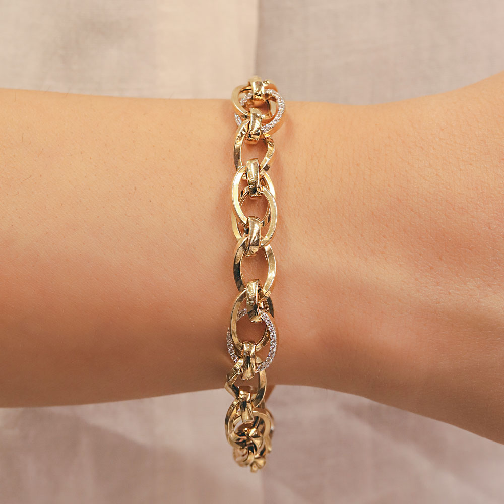 14 Ayar Altın Taş Detaylı Oval Zincir Bileklik