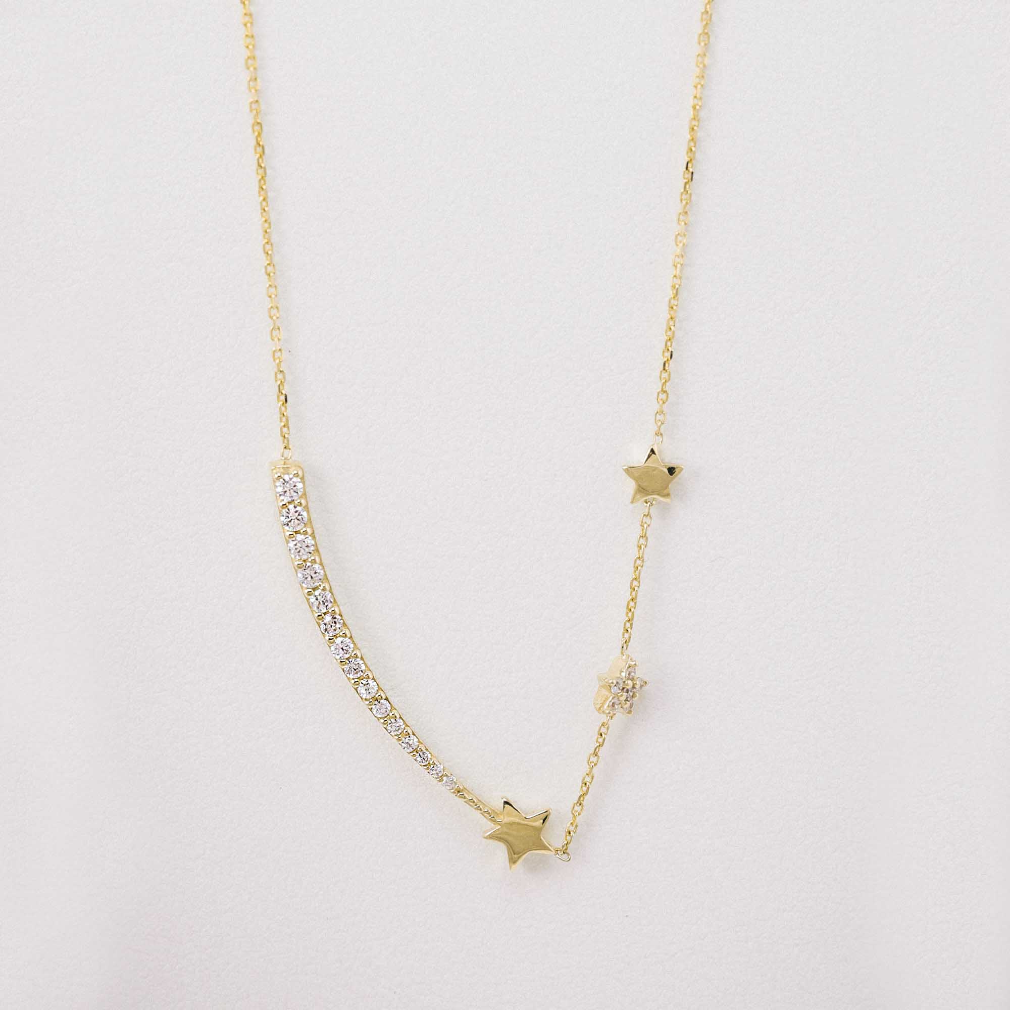 14 Ayar Altın Taş Detaylı Yıldızlı Kuyruklu Kolye