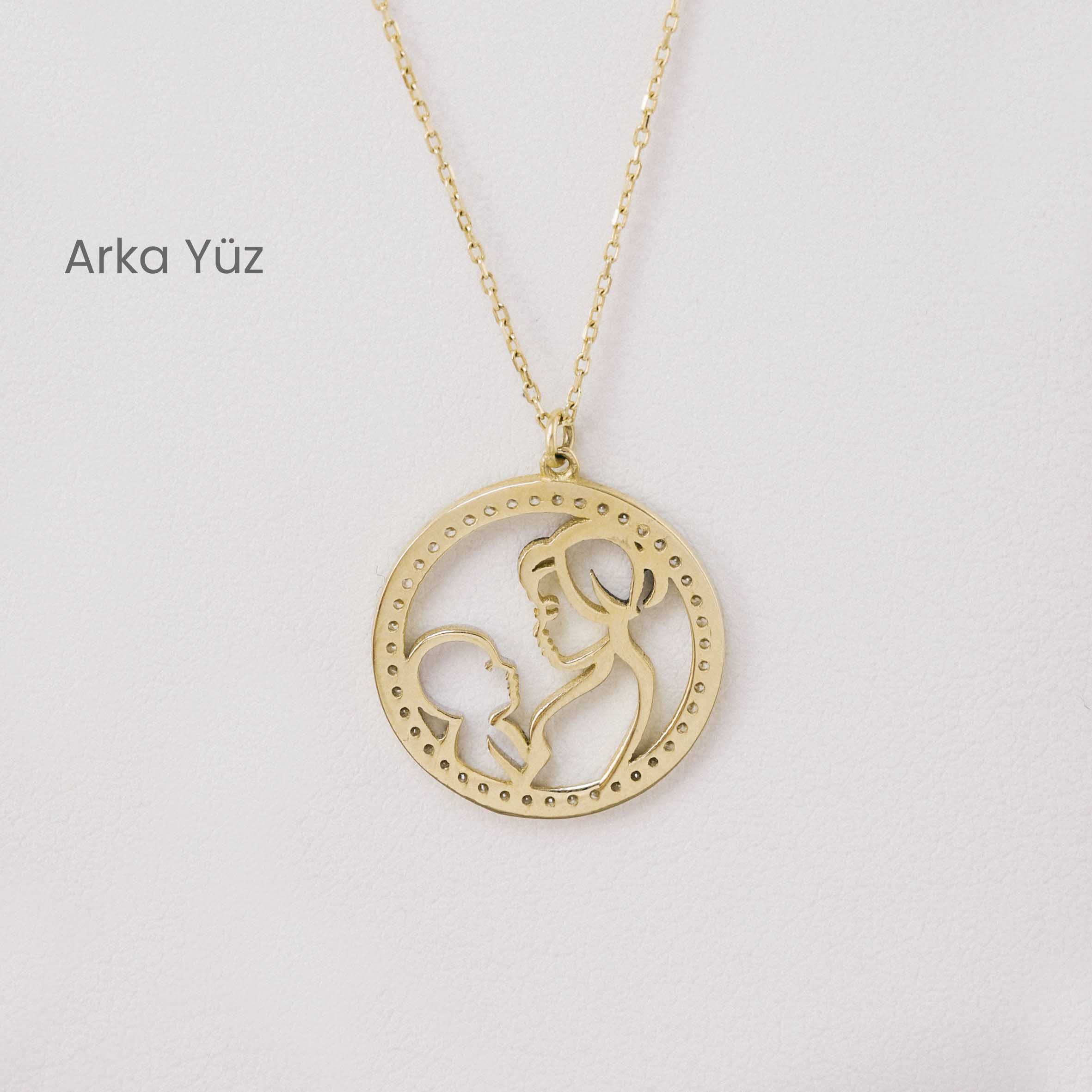 14 Ayar Altın Taşlı Anne ve Bebek Figürlü Kolye
