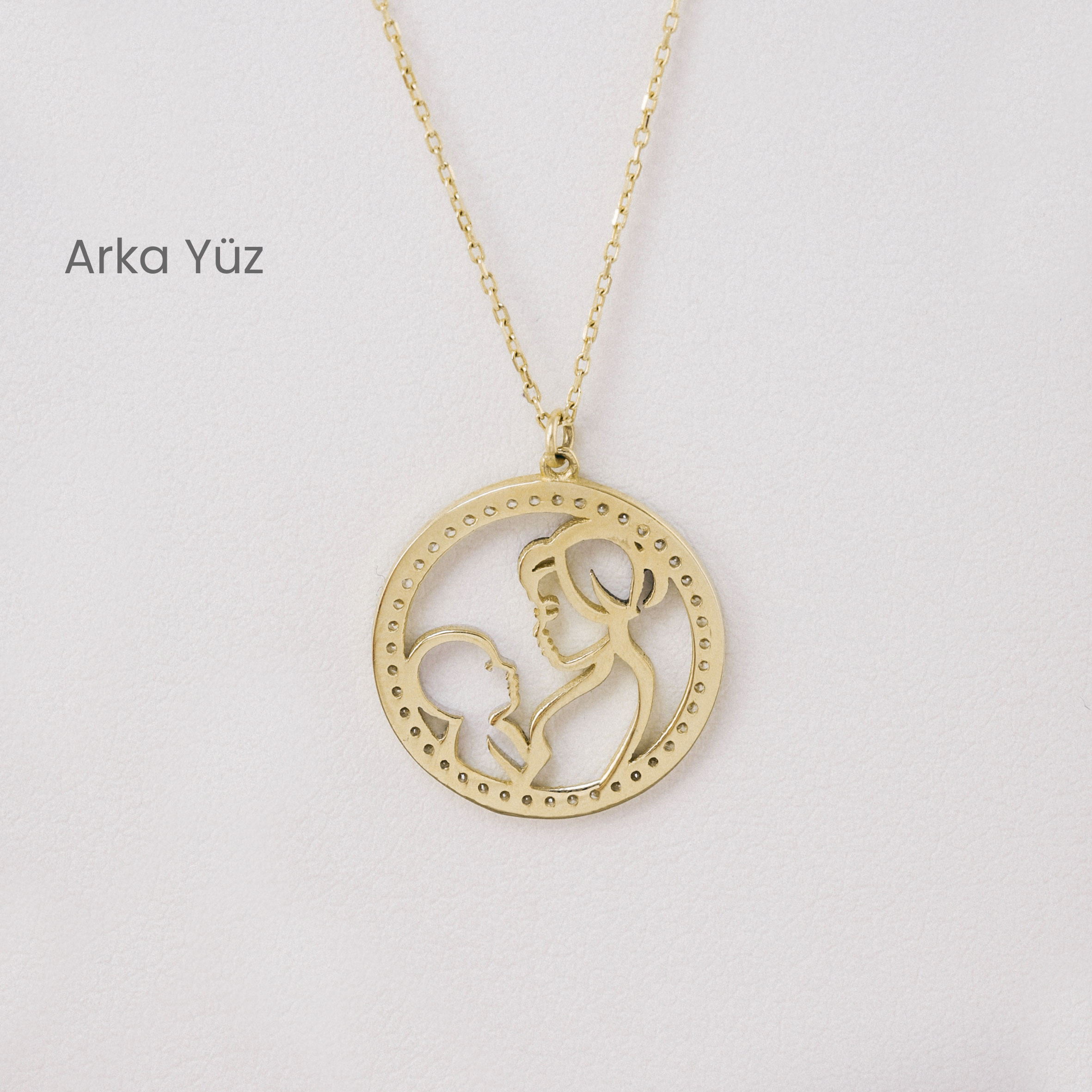 14 Ayar Altın Taşlı Anne ve Bebek Figürlü Kolye