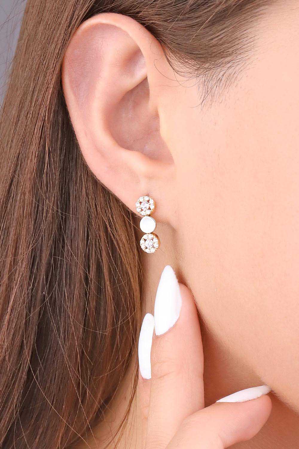 Sallantılı Küpe 14 Ayar Altın Taşlı Fantezi Küpe