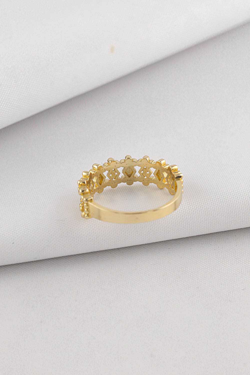 14 Ayar Altın Taşlı Geometrik Yüzük